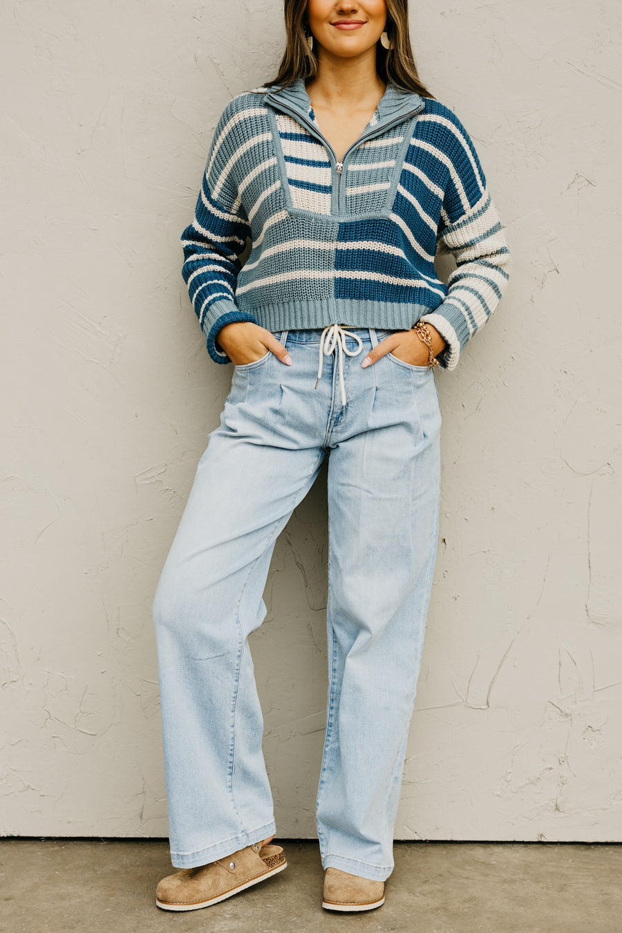 Flying Monkey | Super High Rise Drawcord Elastic Waistband Wide Leg Denim