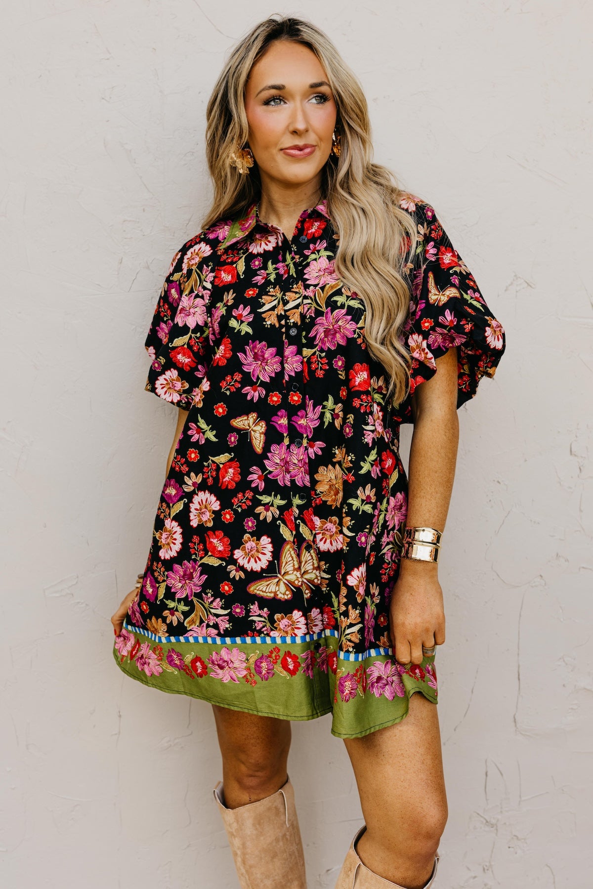 The Sadie Collared Button Down Floral Mini Dress