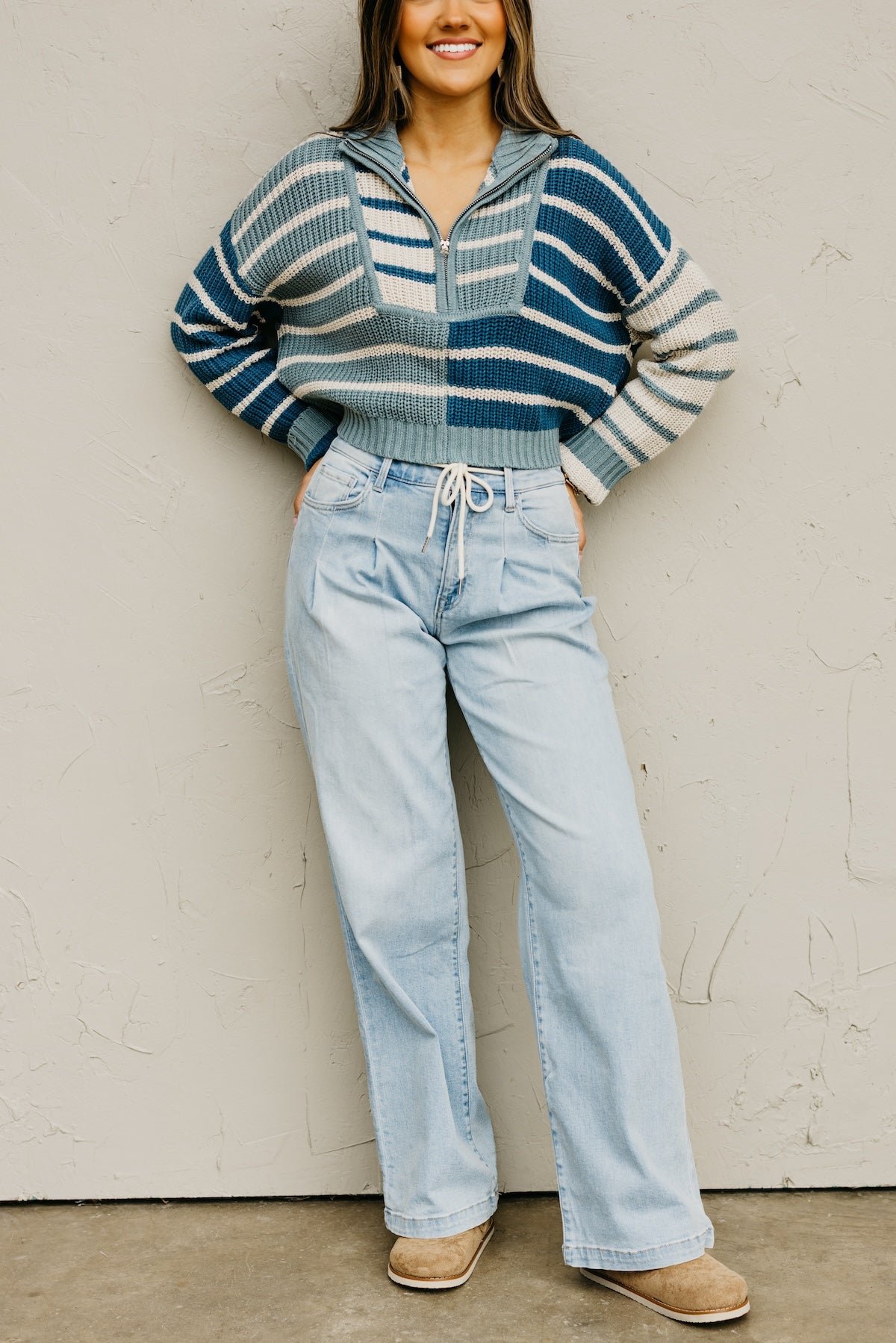 Flying Monkey | Super High Rise Drawcord Elastic Waistband Wide Leg Denim