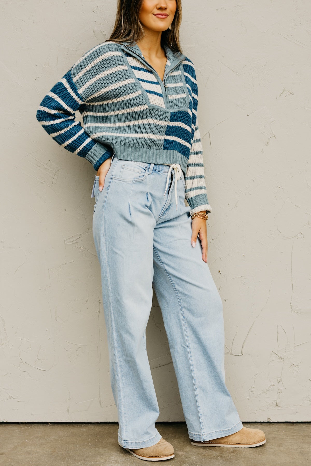 Flying Monkey | Super High Rise Drawcord Elastic Waistband Wide Leg Denim