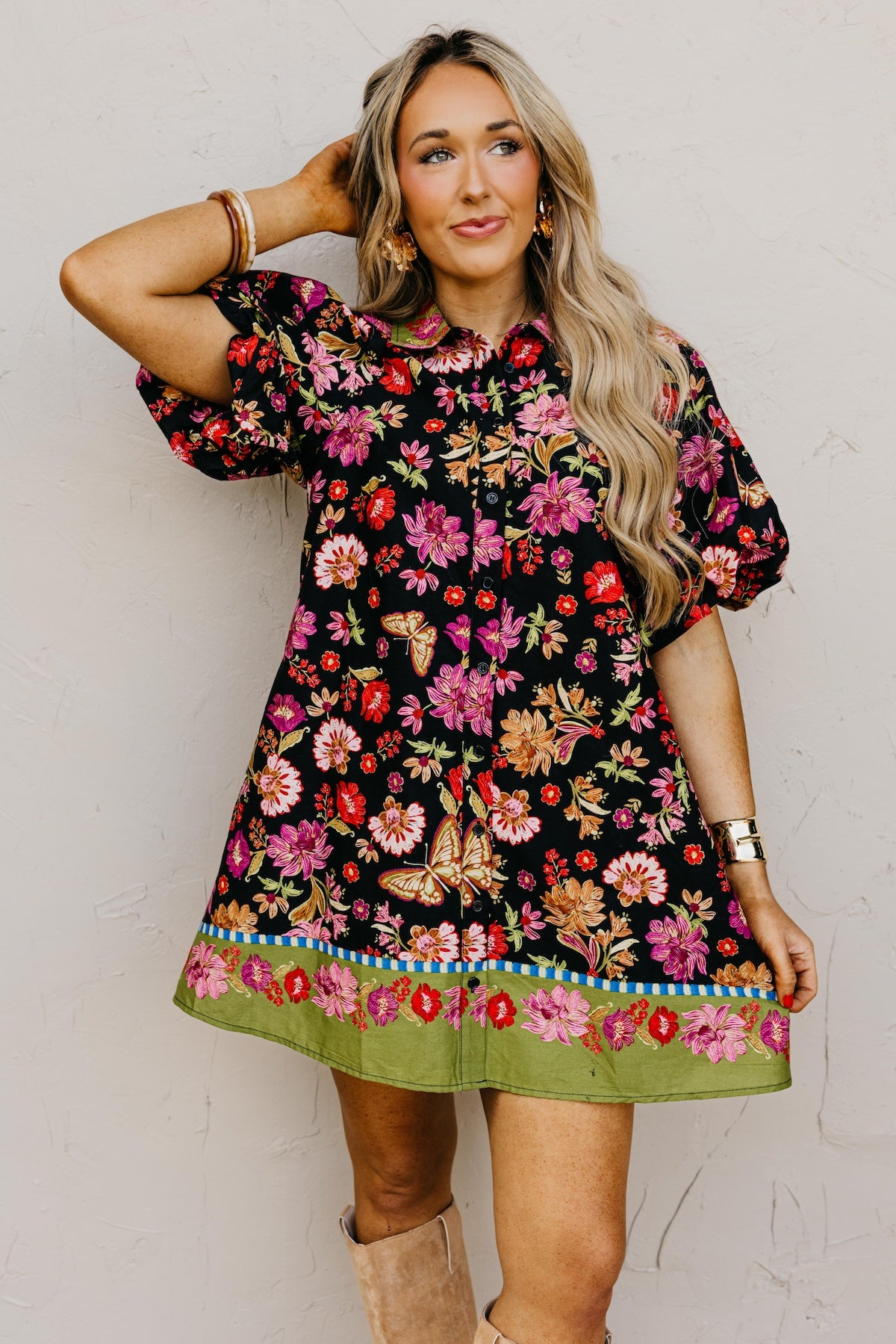 The Sadie Collared Button Down Floral Mini Dress