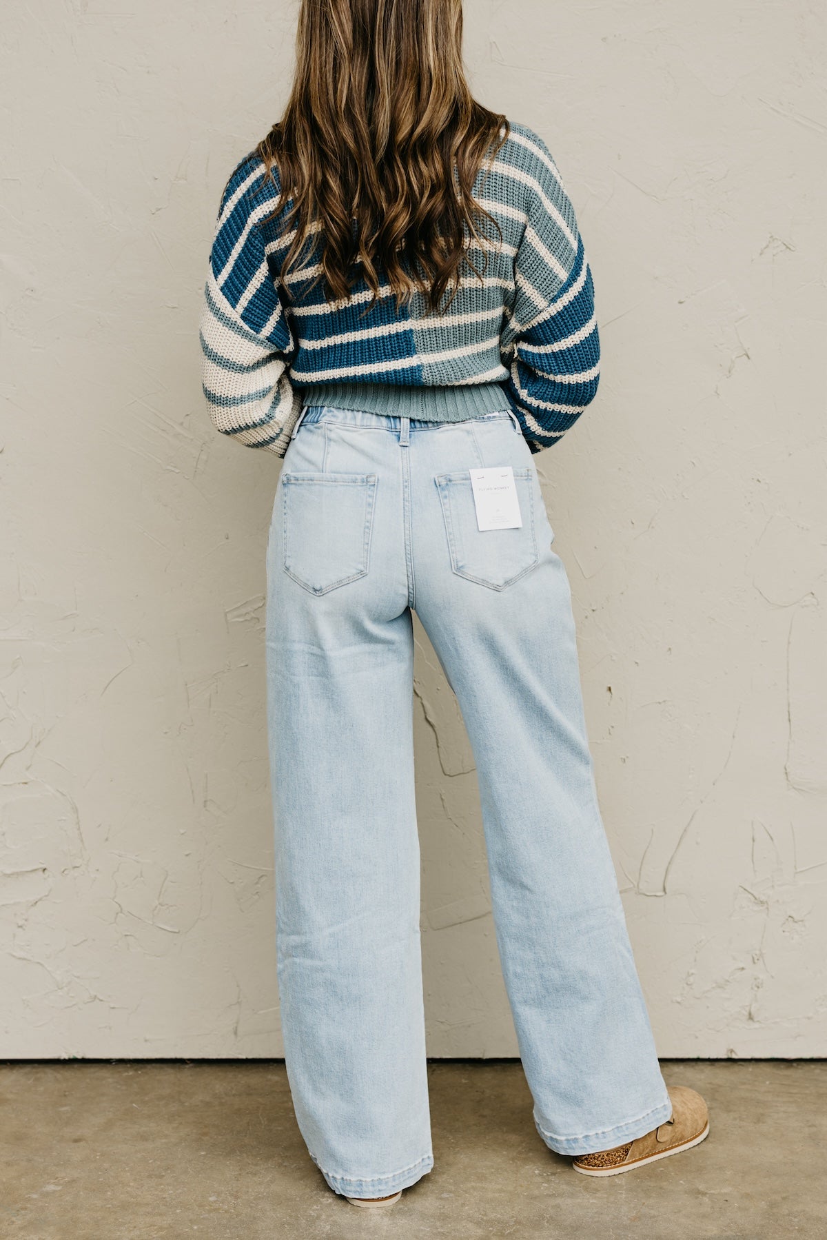Flying Monkey | Super High Rise Drawcord Elastic Waistband Wide Leg Denim