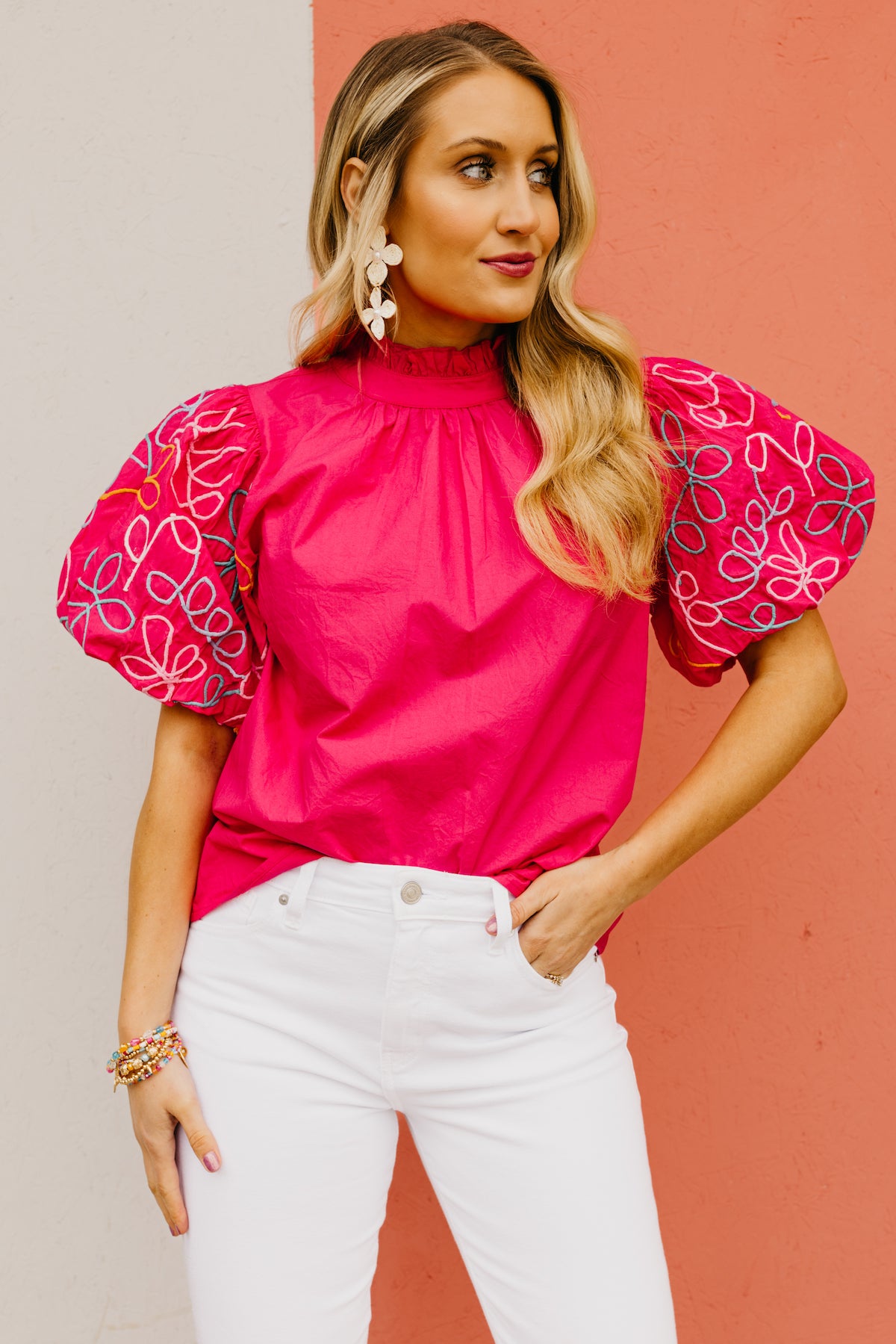 The Fern Embroidered Puff Sleeve Top