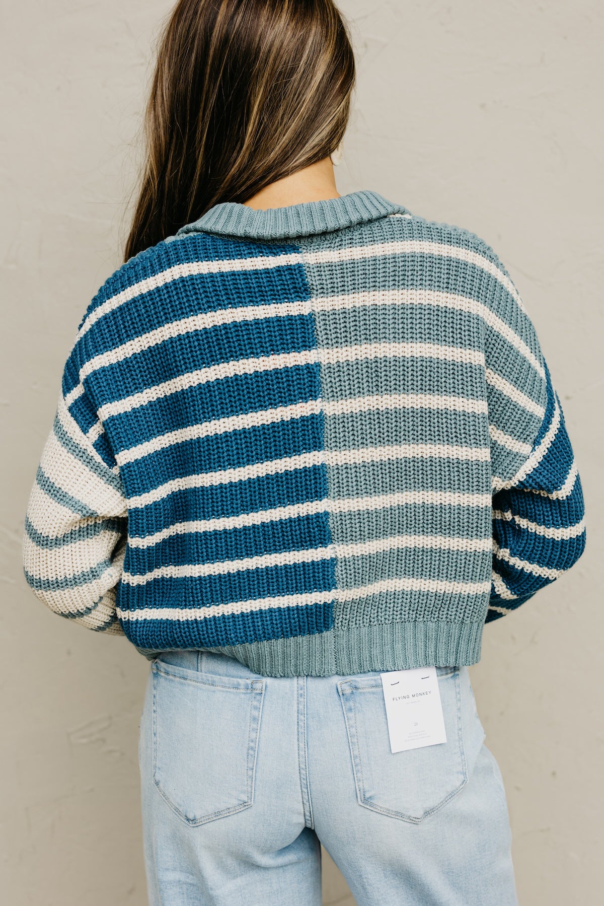 The Mallory Quarter Zip Stripe Sweater