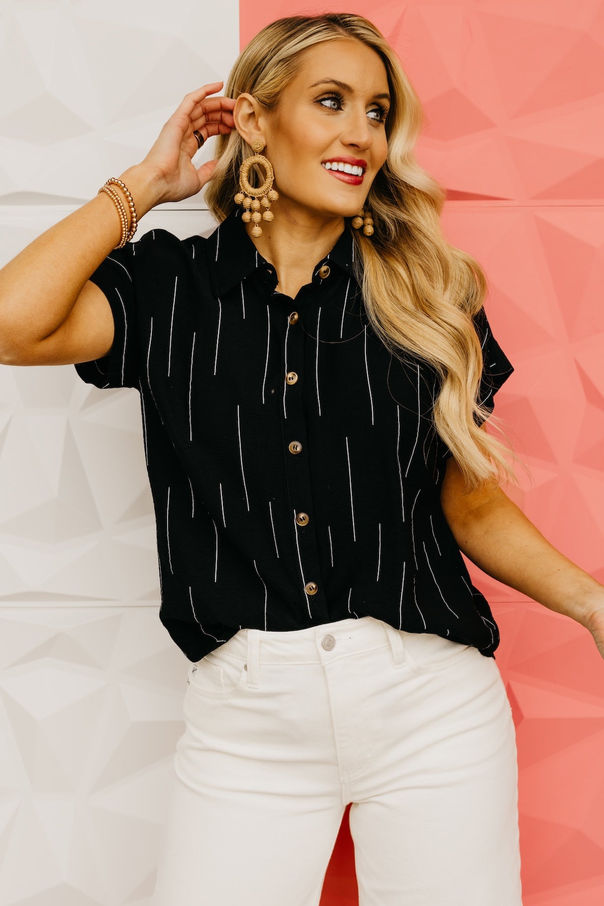 The Aileen Line Print Collared Shirt