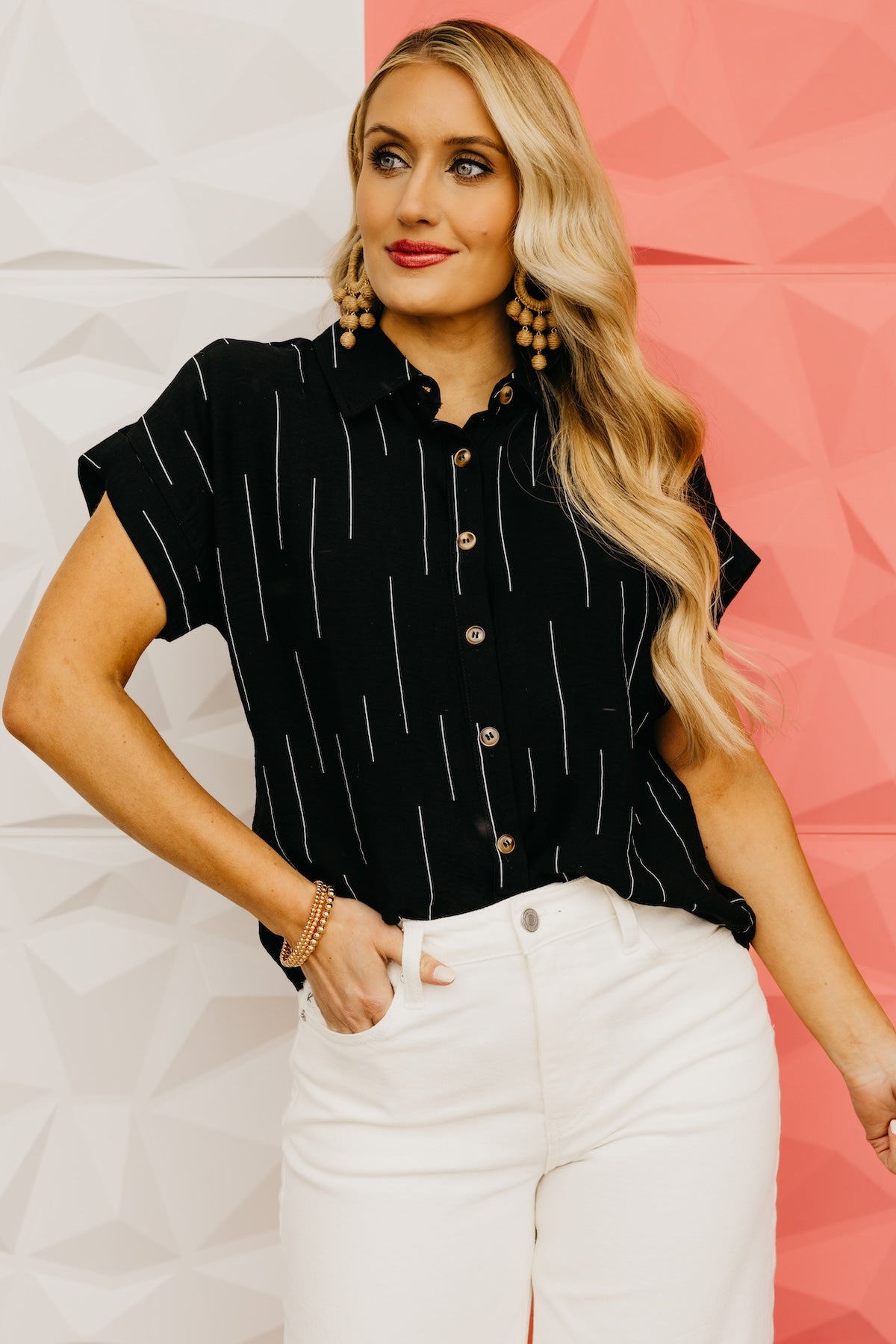 The Aileen Line Print Collared Shirt