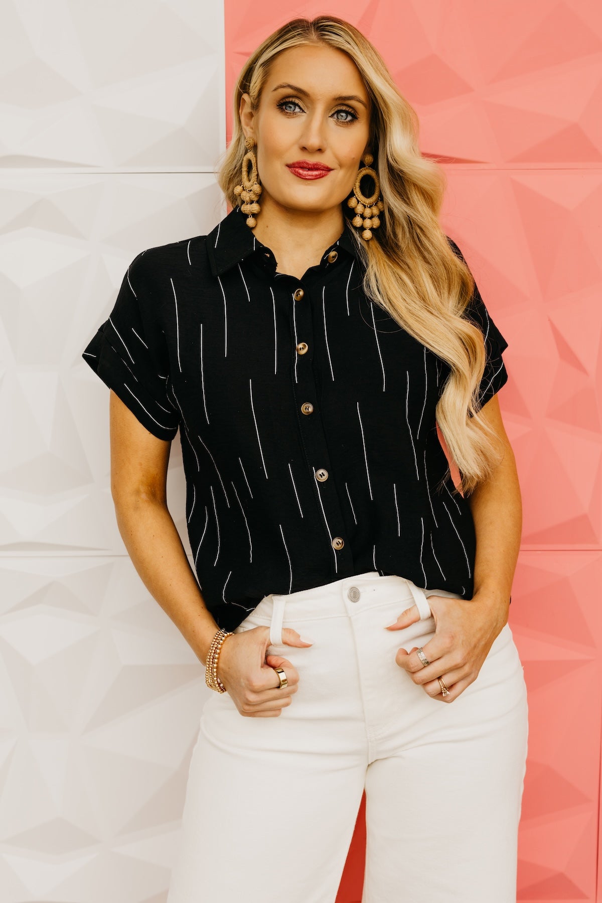 The Aileen Line Print Collared Shirt
