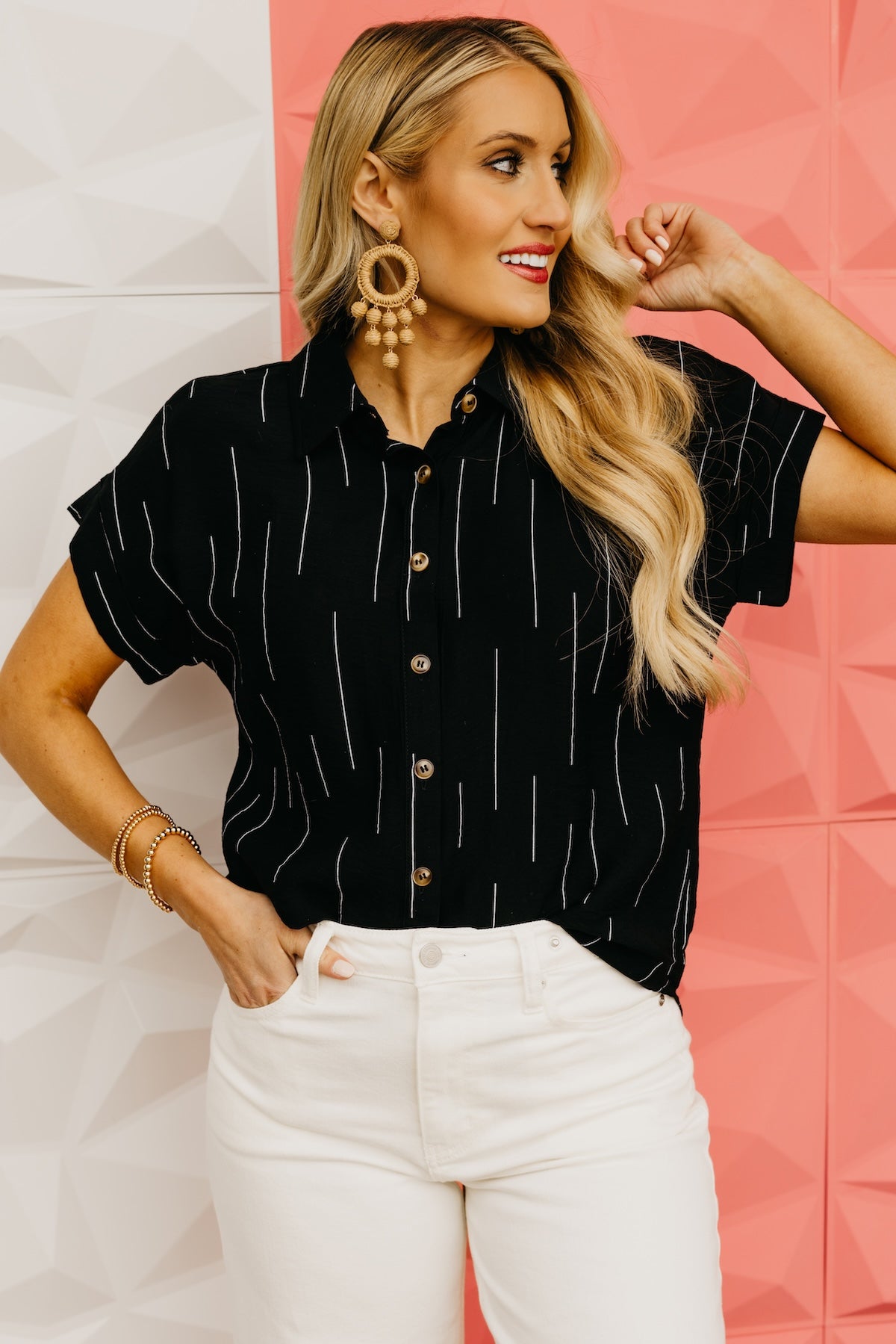 The Aileen Line Print Collared Shirt