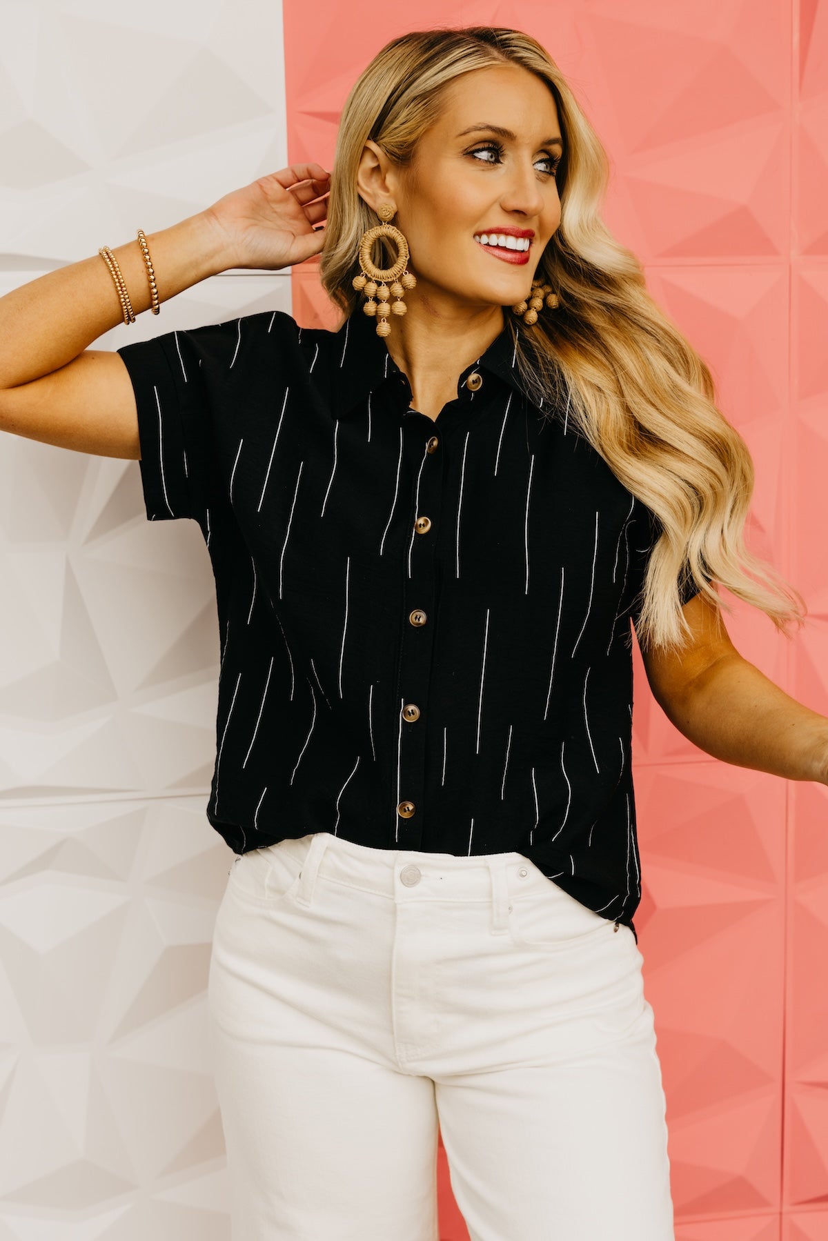 The Aileen Line Print Collared Shirt
