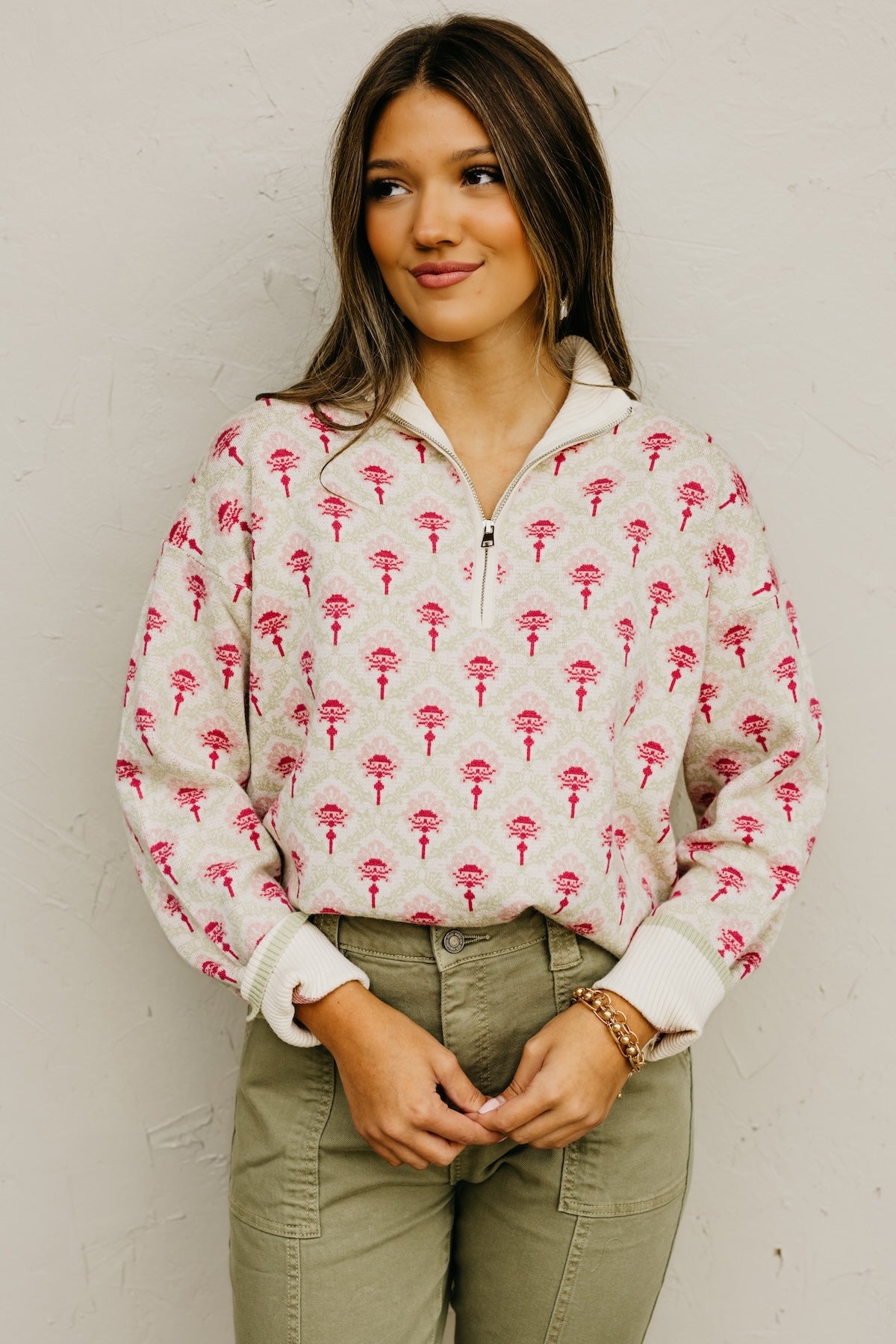The Kori Floral Quarter Zip Sweater