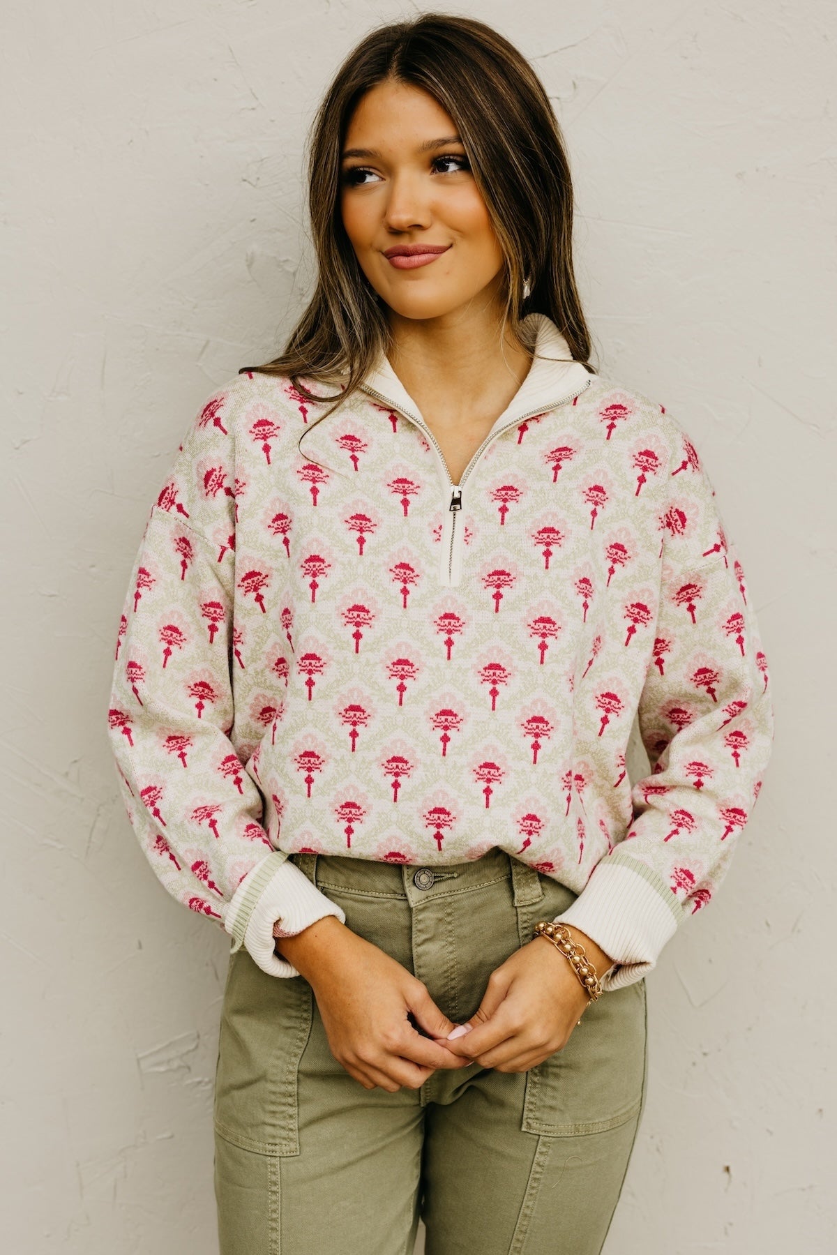 The Kori Floral Quarter Zip Sweater