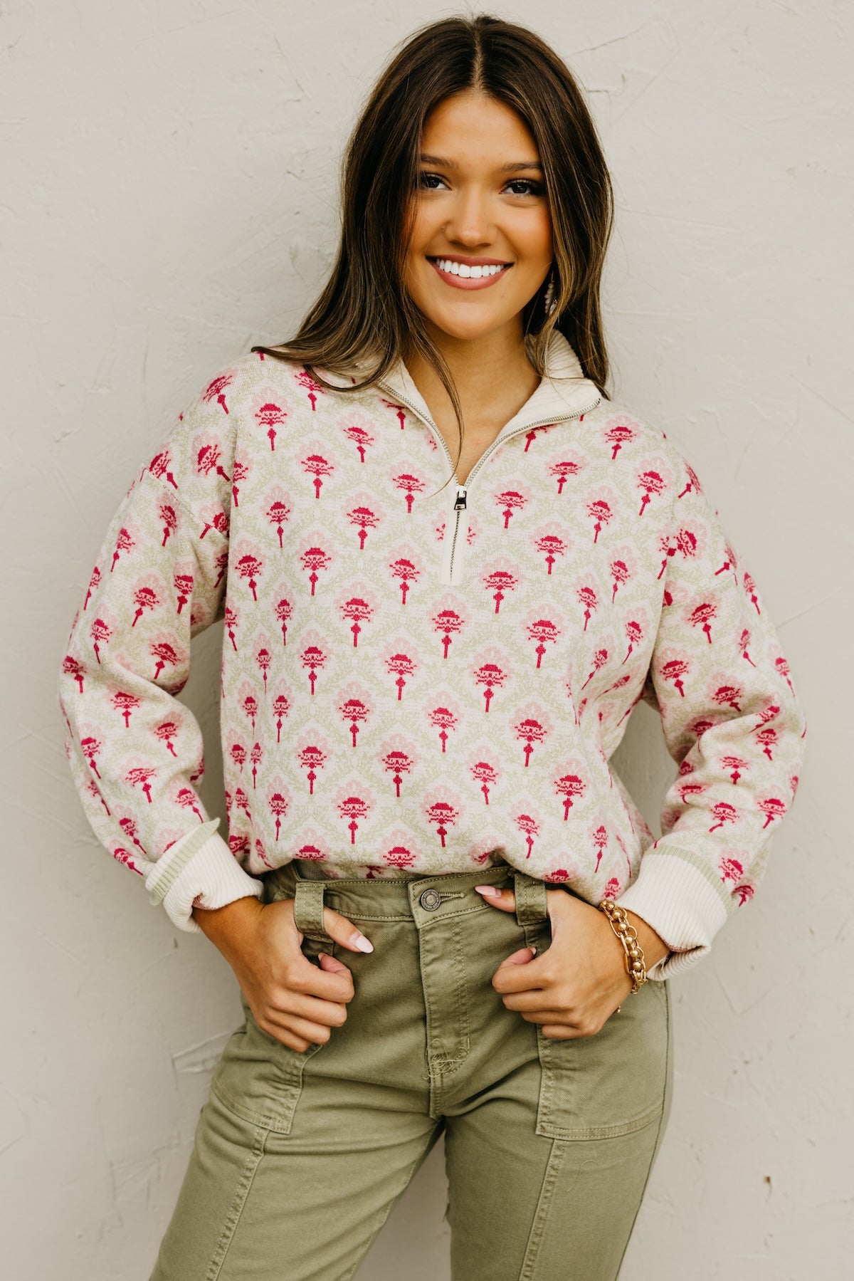 The Kori Floral Quarter Zip Sweater