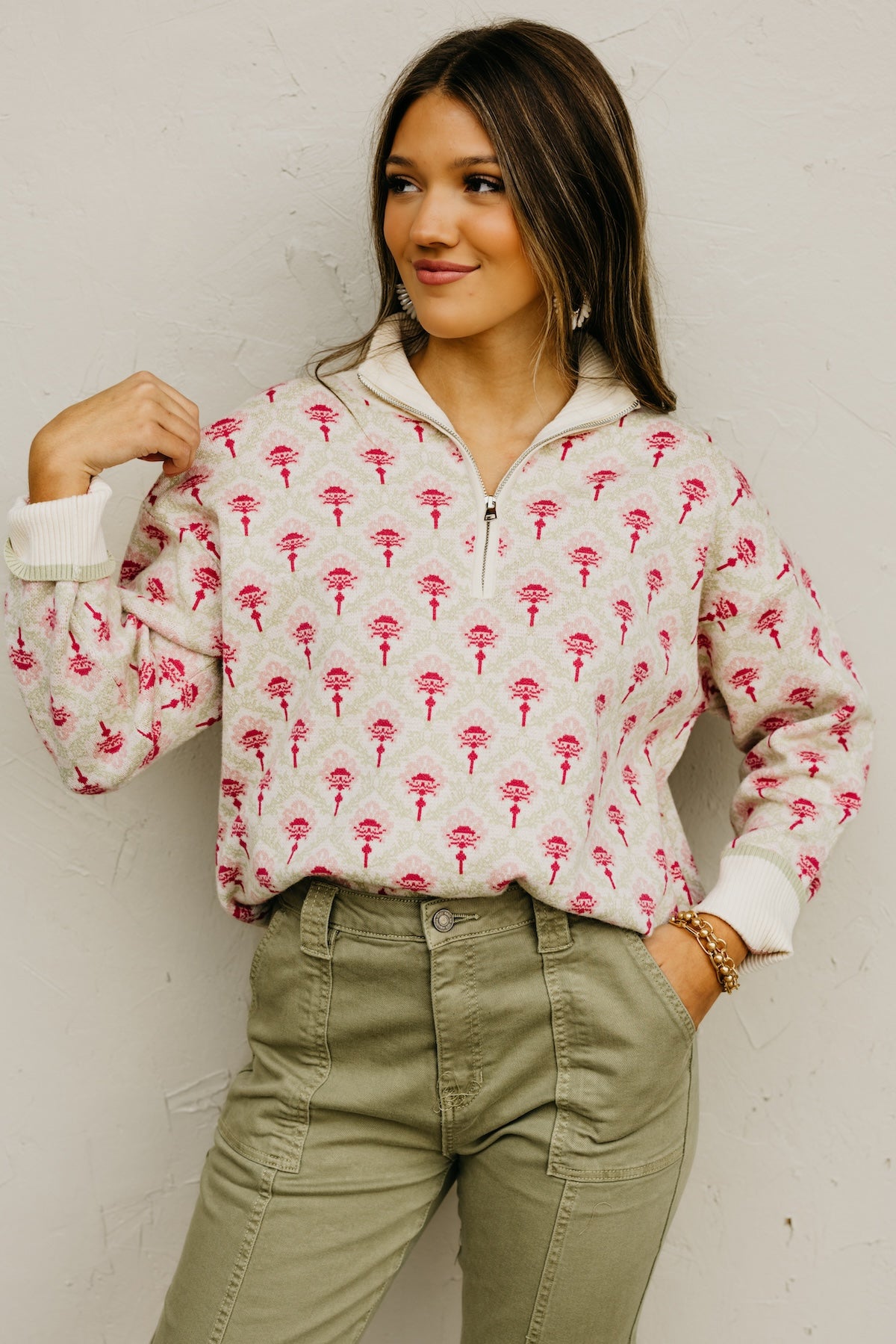 The Kori Floral Quarter Zip Sweater