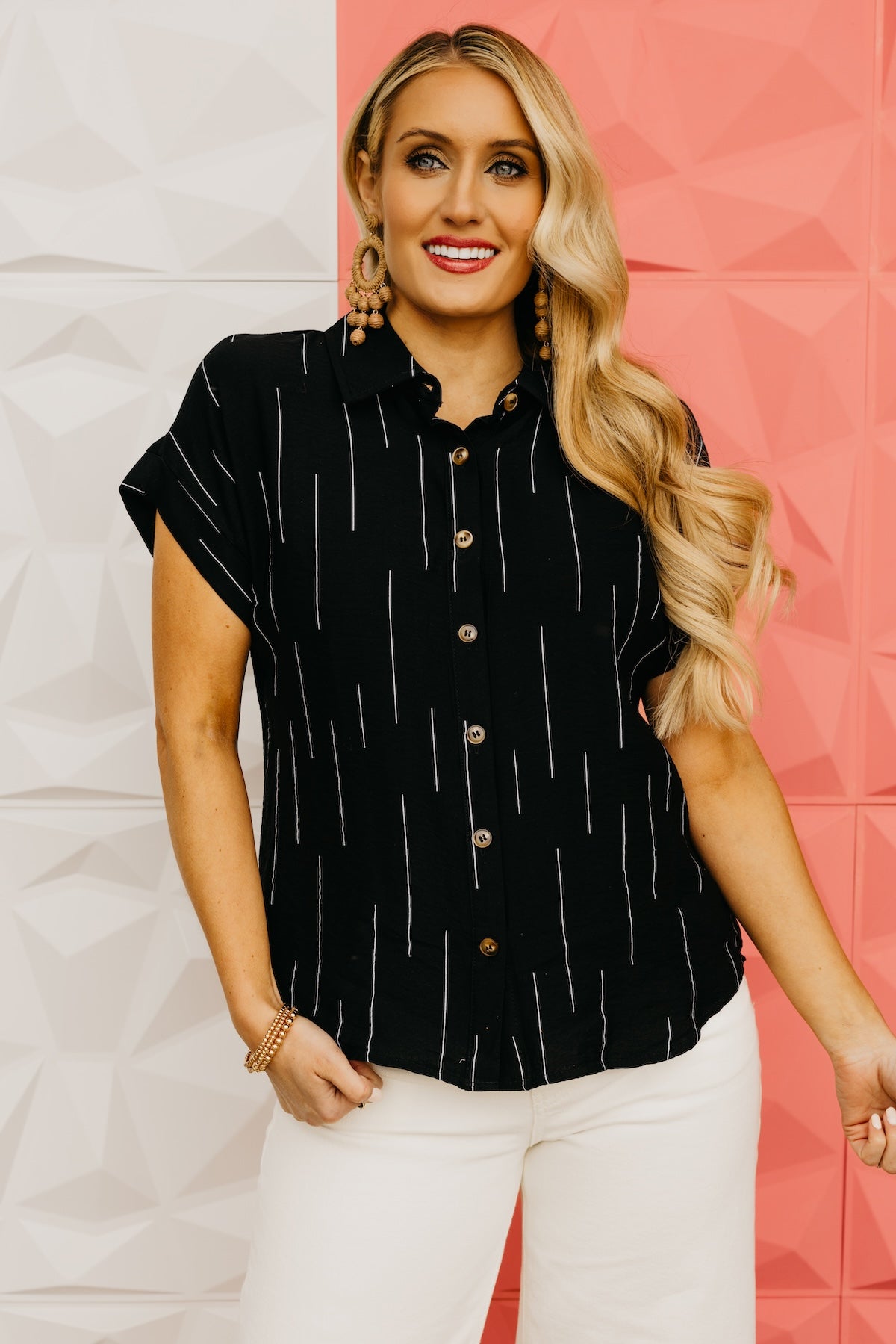 The Aileen Line Print Collared Shirt