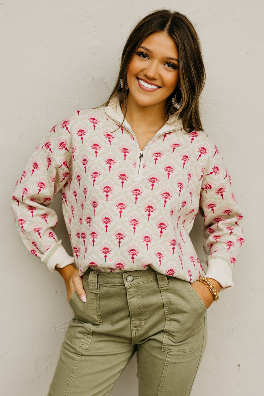 The Kori Floral Quarter Zip Sweater