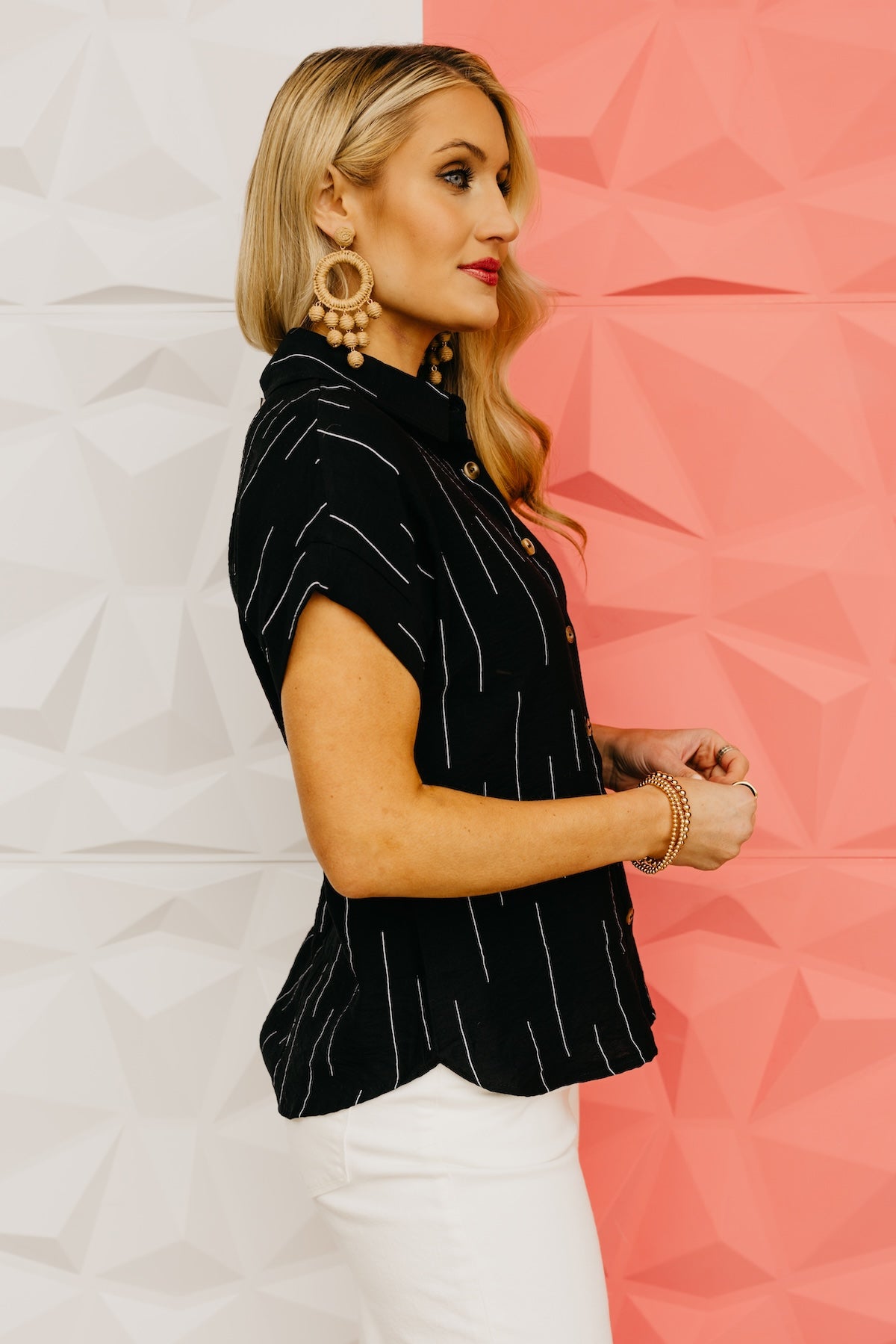 The Aileen Line Print Collared Shirt
