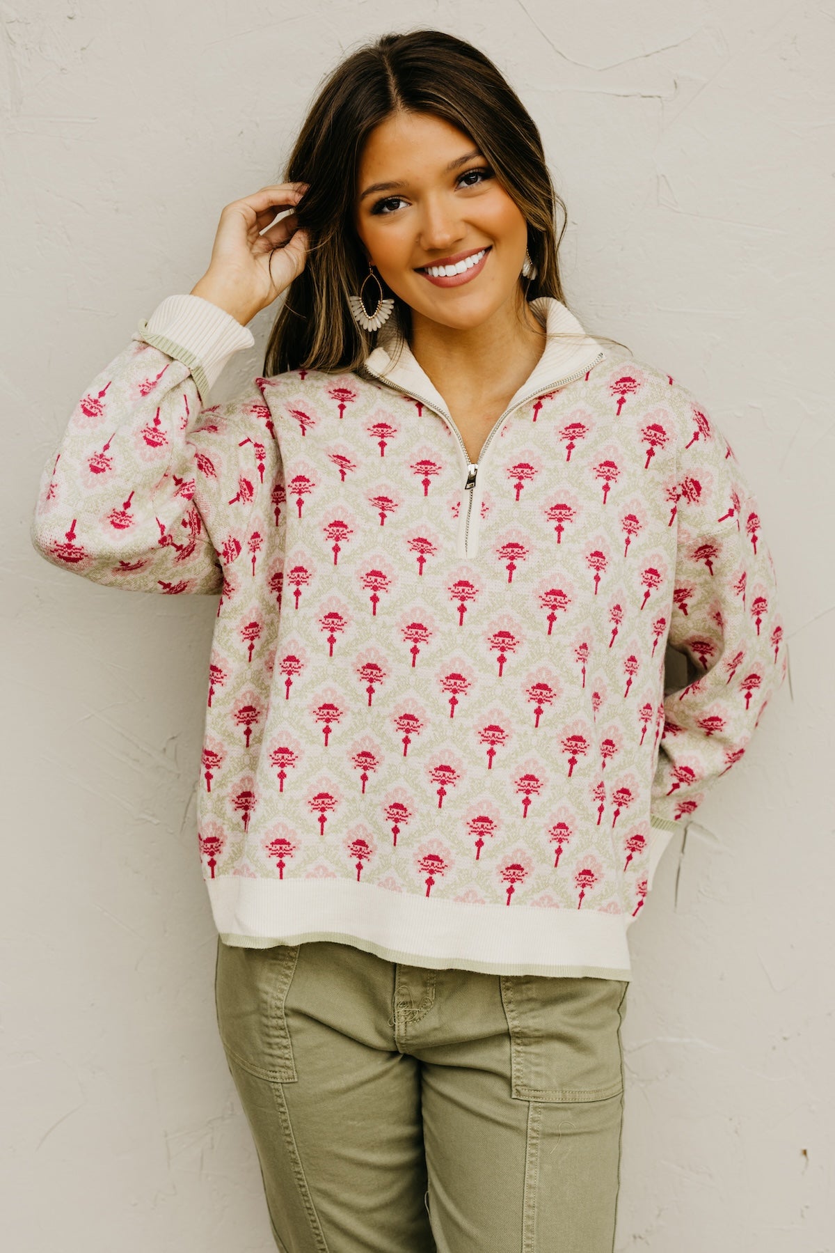 The Kori Floral Quarter Zip Sweater