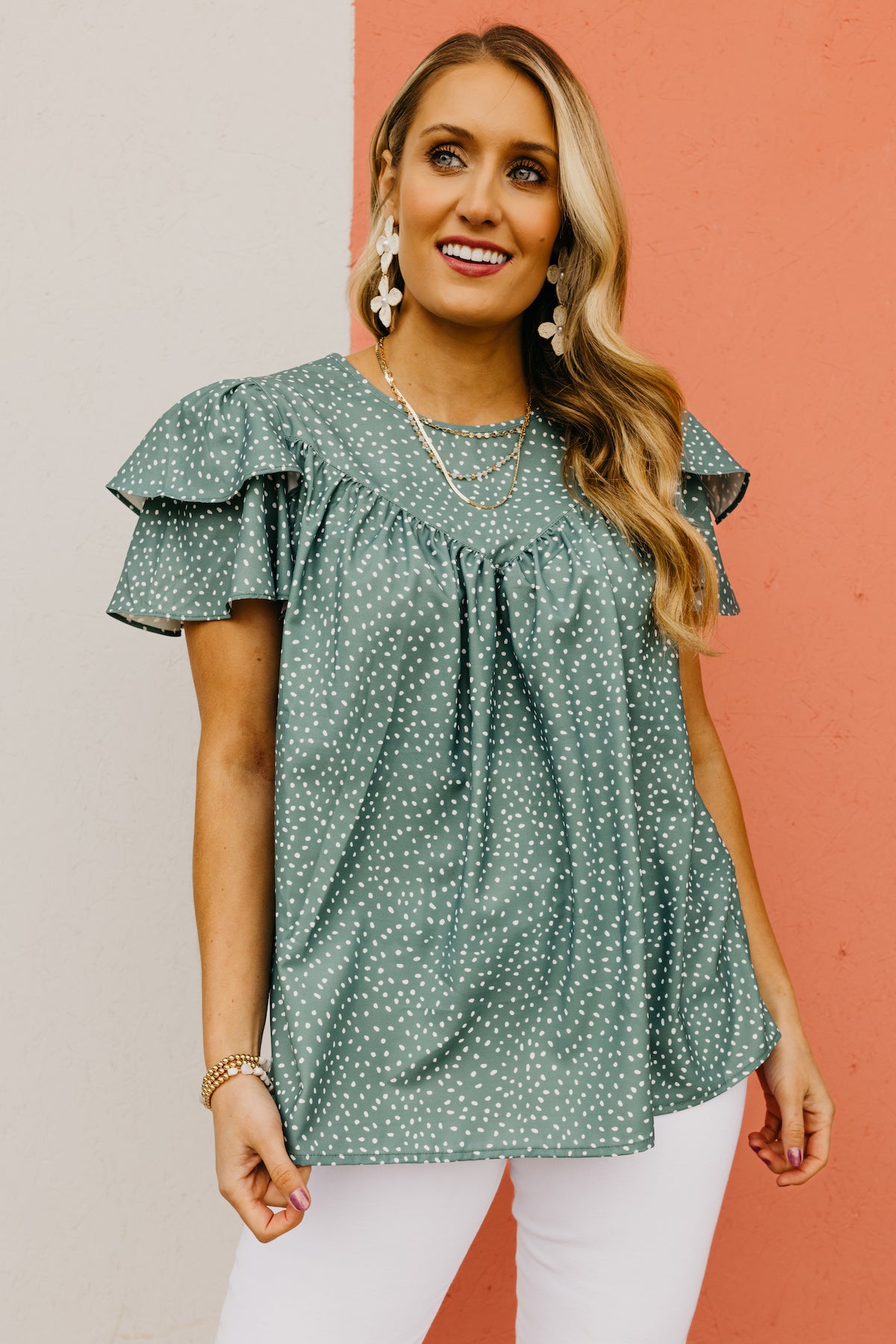 The Kennedi Dotted Ruffle Sleeve Blouse