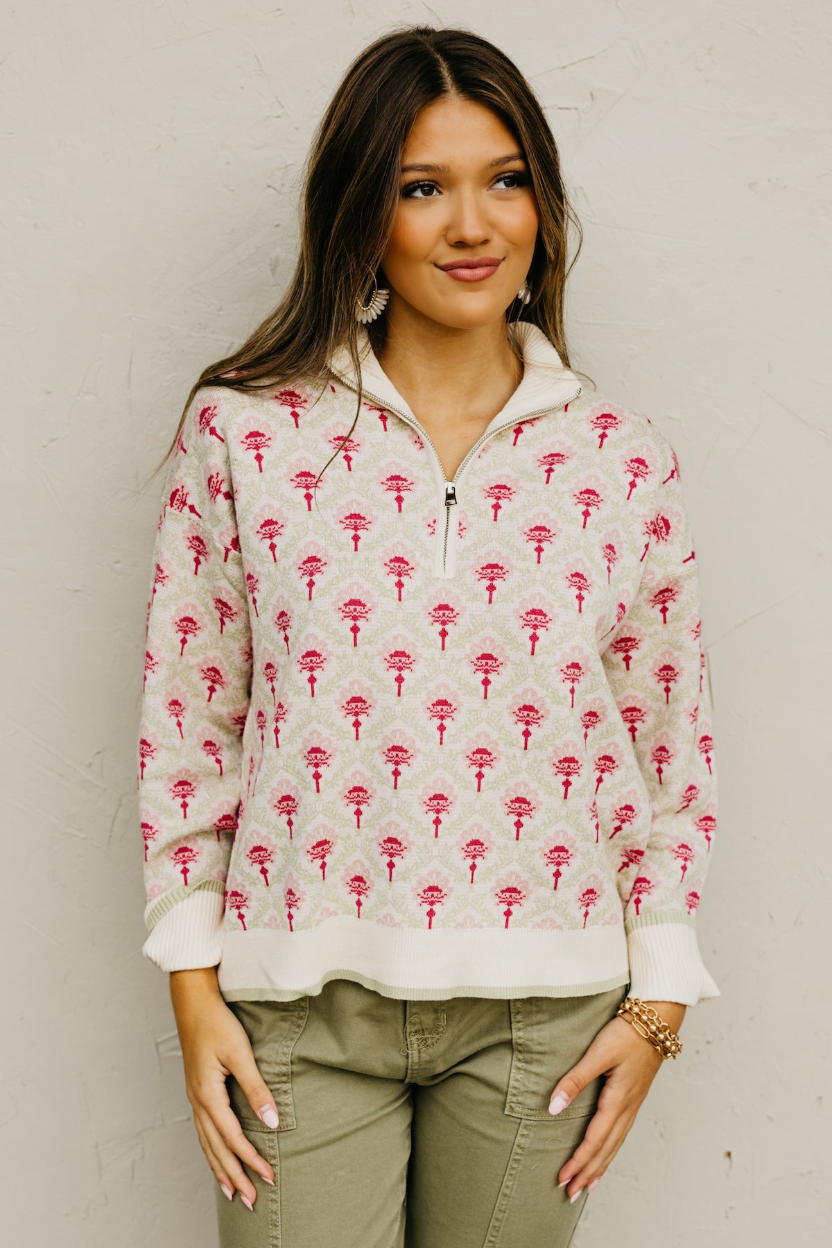 The Kori Floral Quarter Zip Sweater
