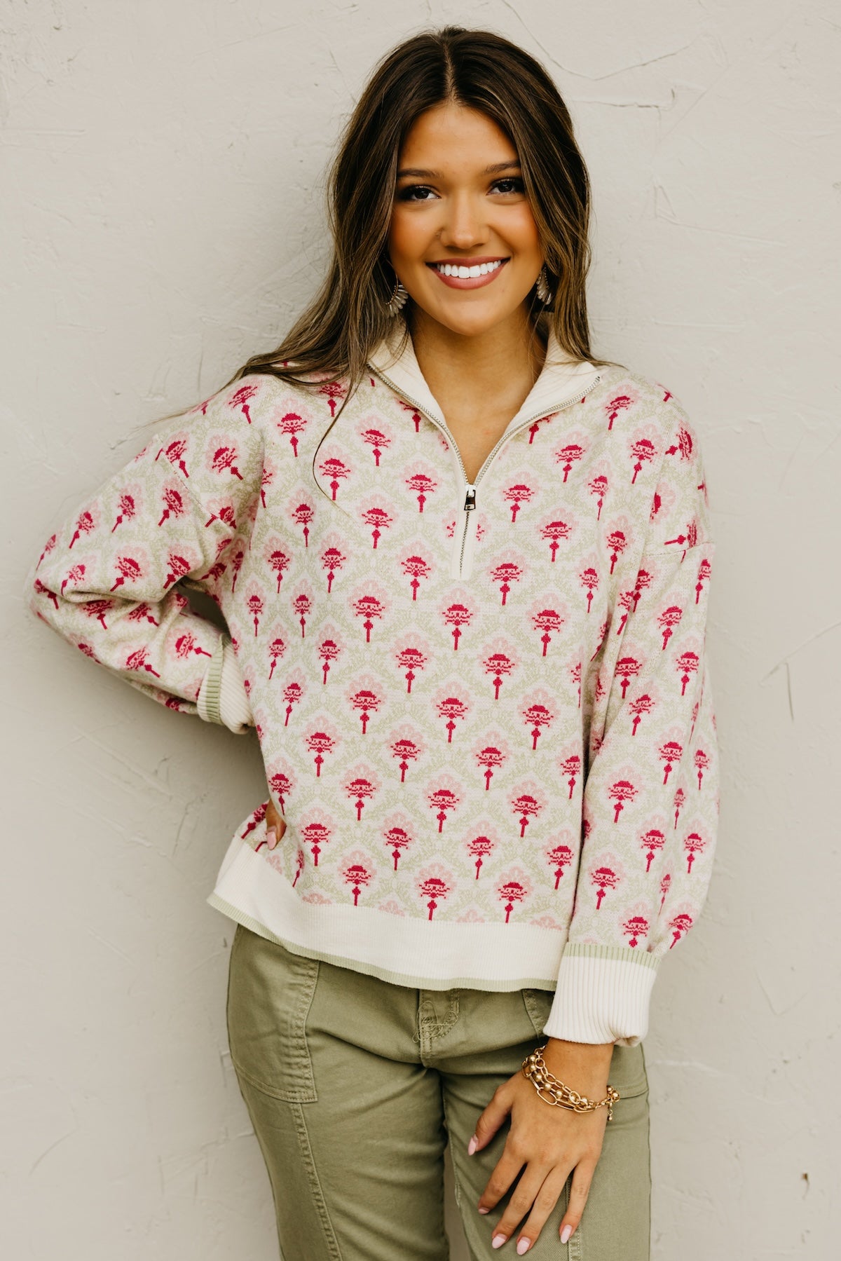 The Kori Floral Quarter Zip Sweater