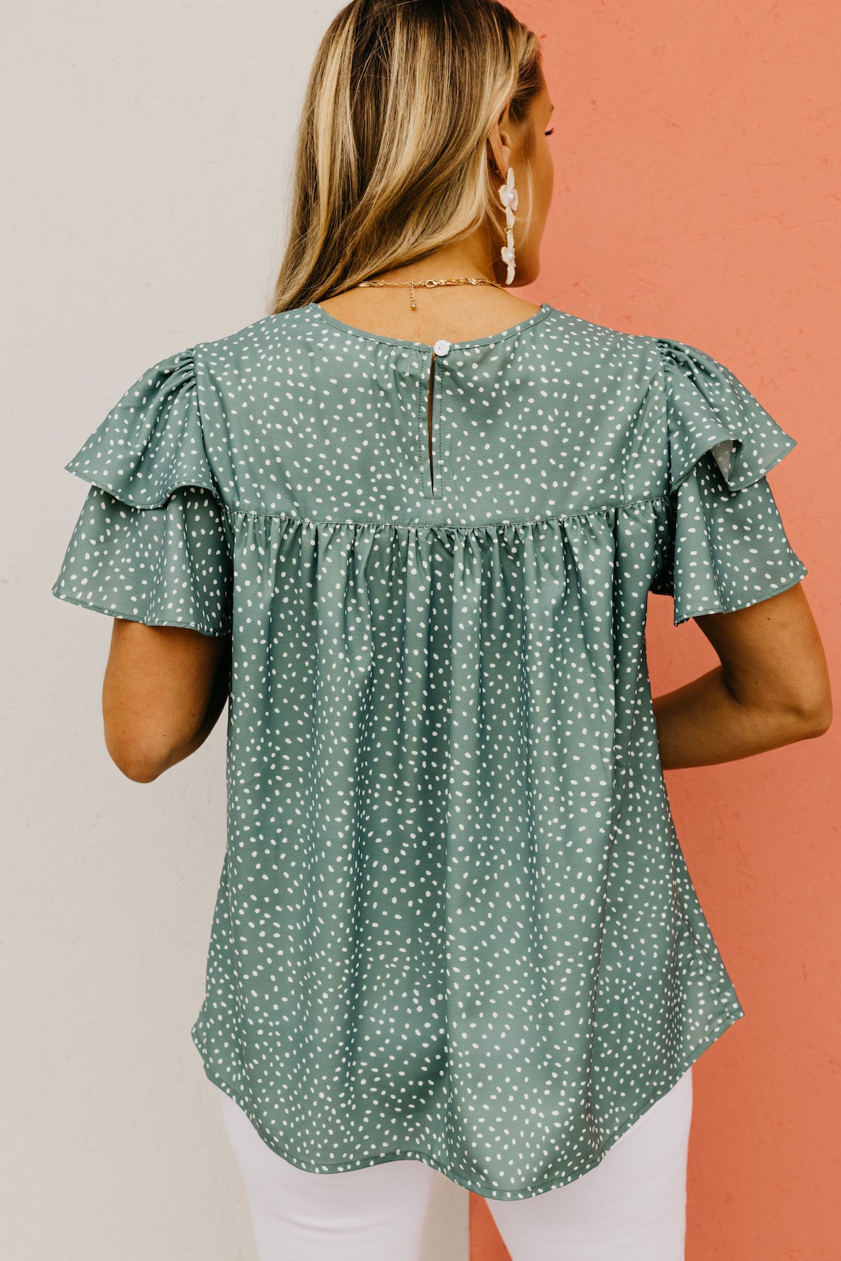 The Kennedi Dotted Ruffle Sleeve Blouse