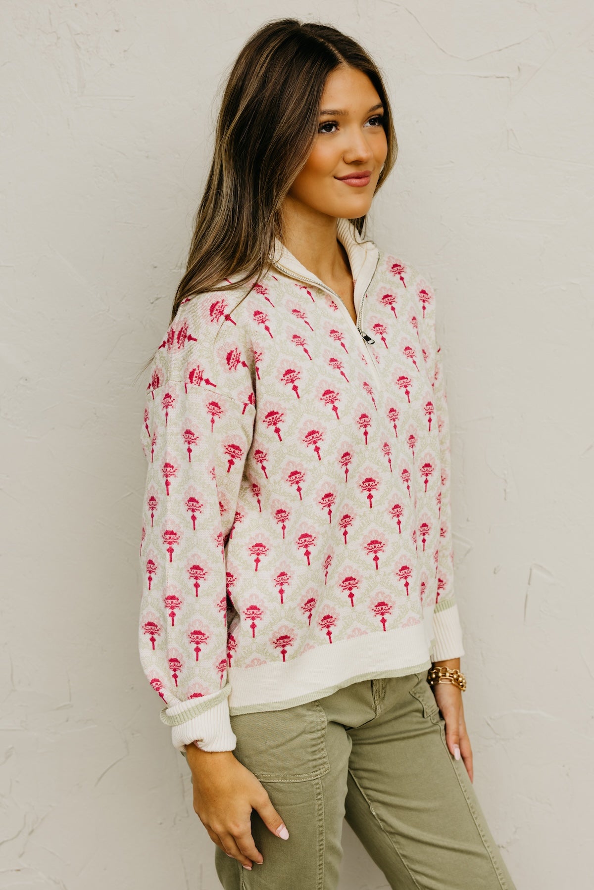 The Kori Floral Quarter Zip Sweater