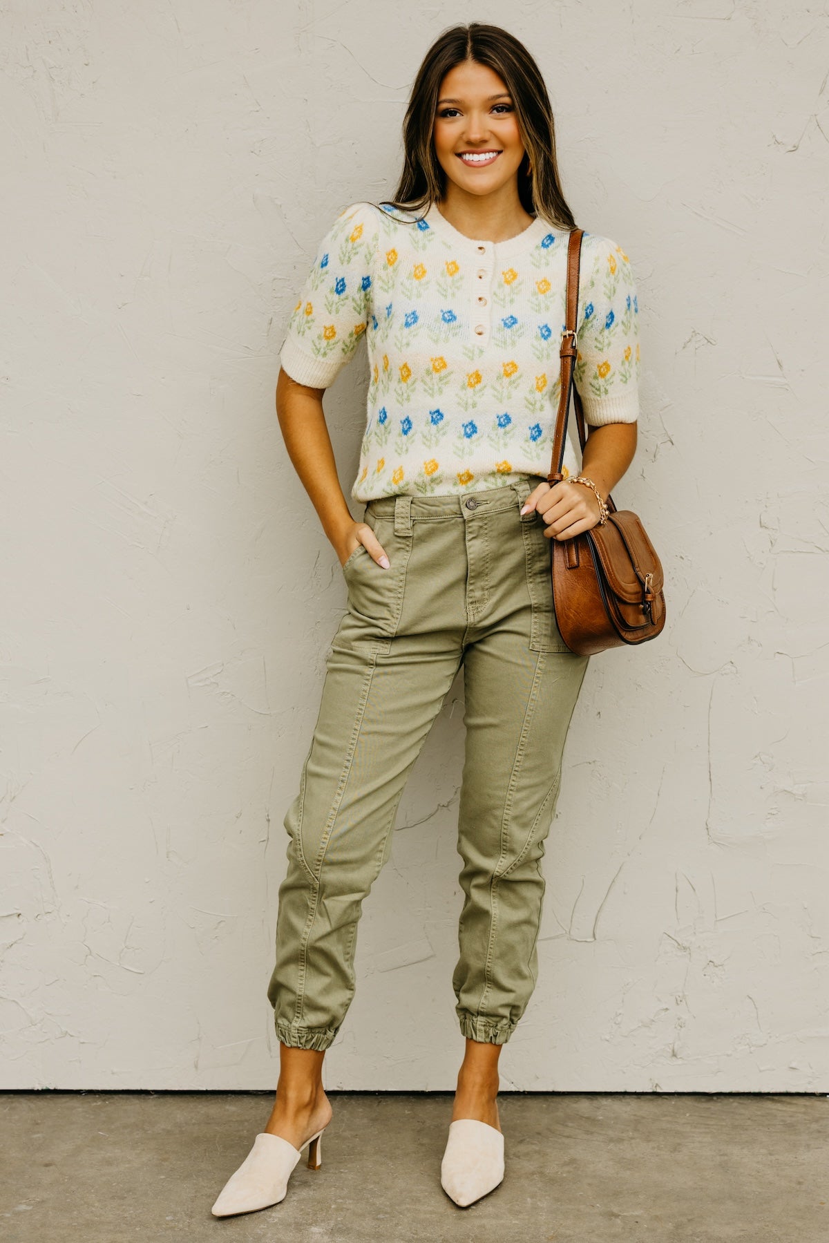 The Olivia Floral Motif Henley Sweater