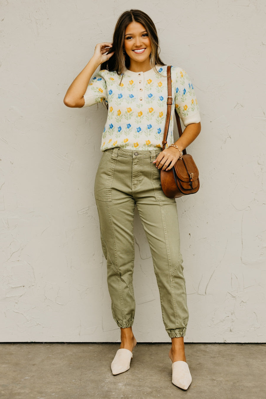 The Olivia Floral Motif Henley Sweater