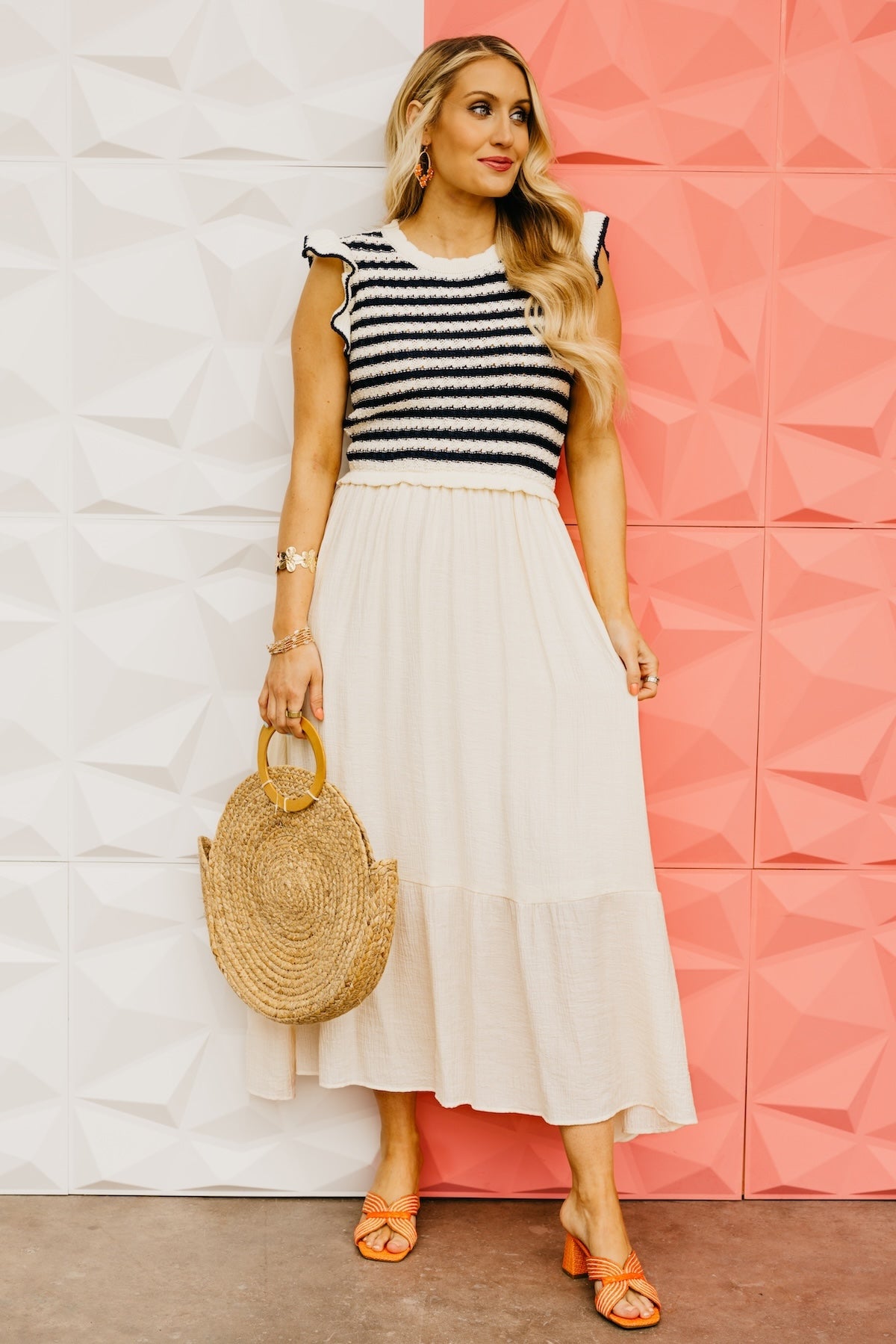 The Milah Stripe Midi Mix Media Dress
