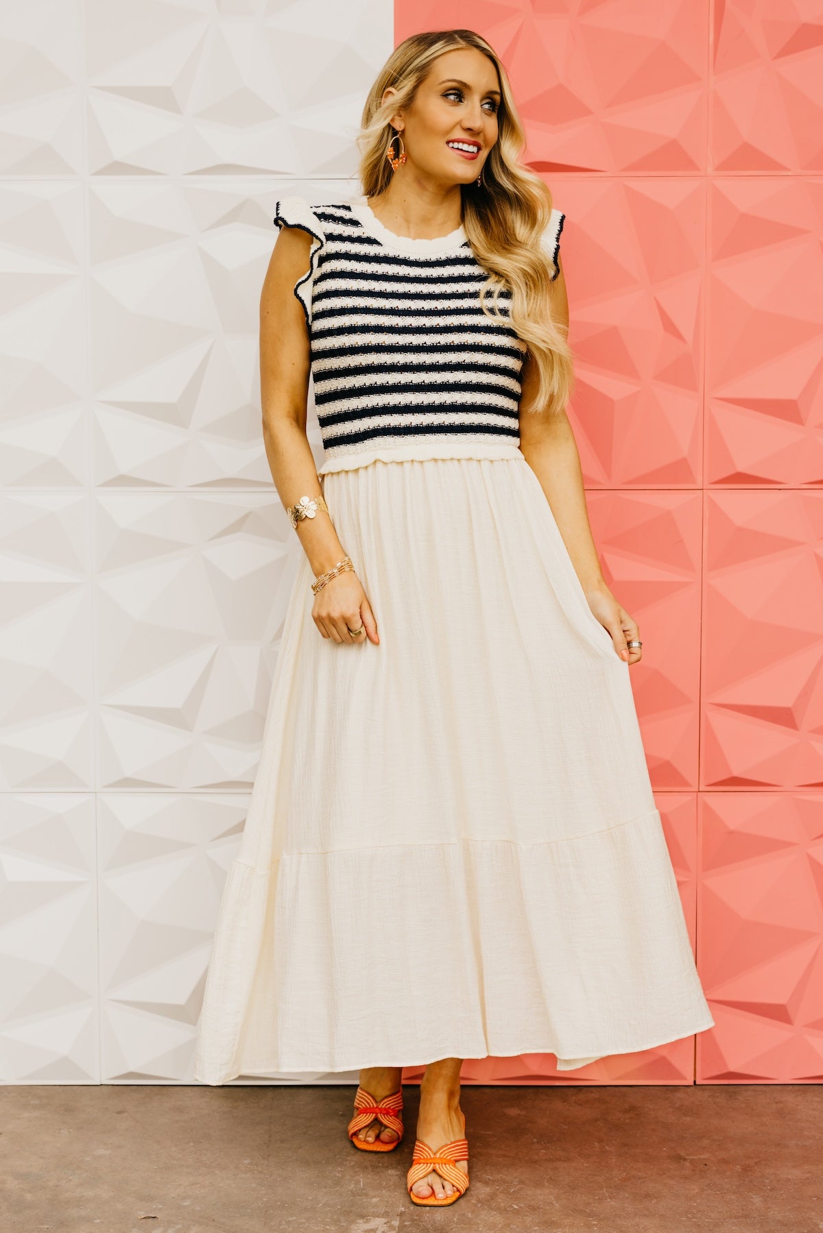 The Milah Stripe Midi Mix Media Dress