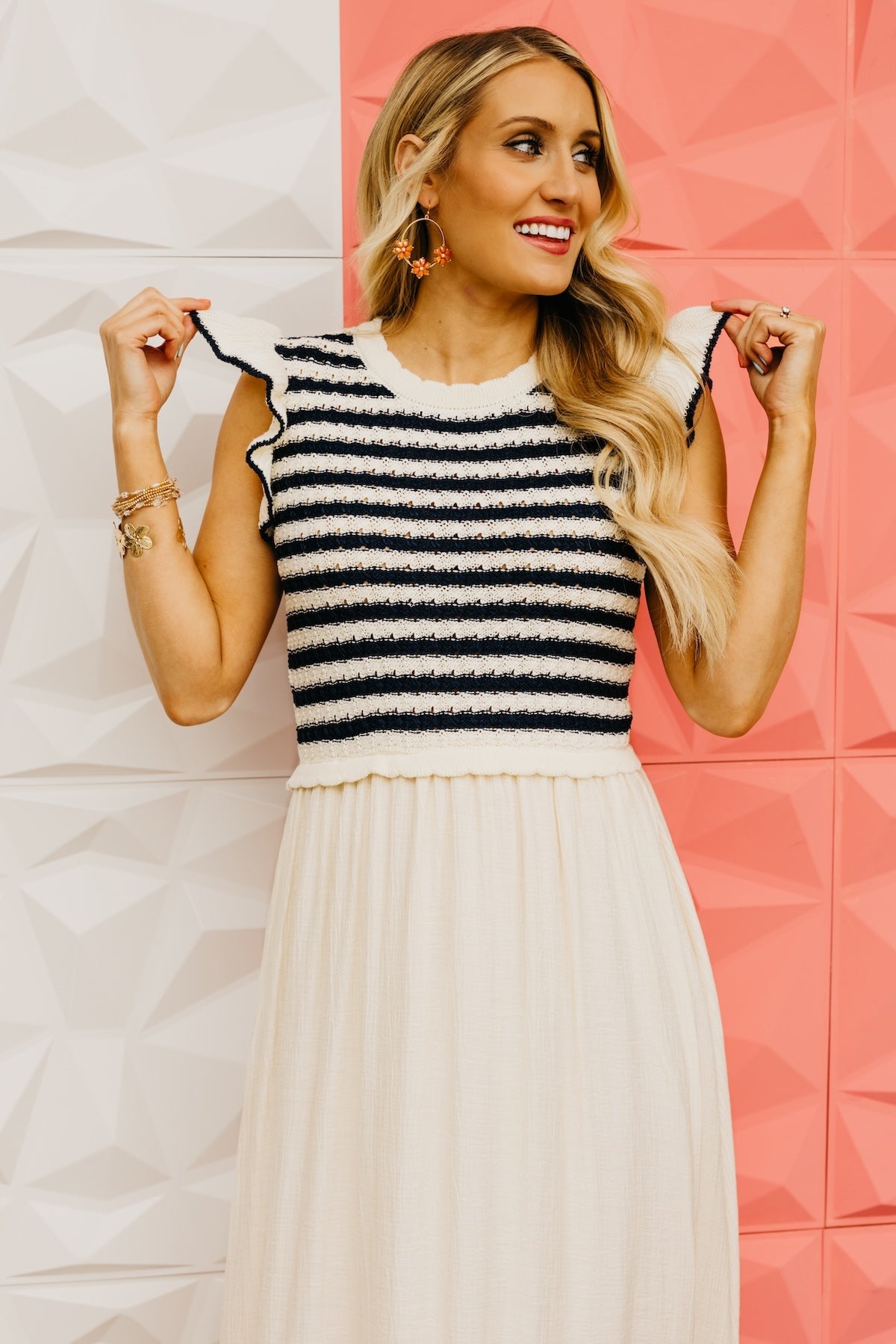 The Milah Stripe Midi Mix Media Dress