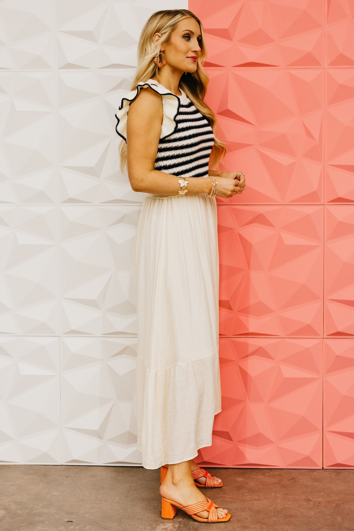 The Milah Stripe Midi Mix Media Dress