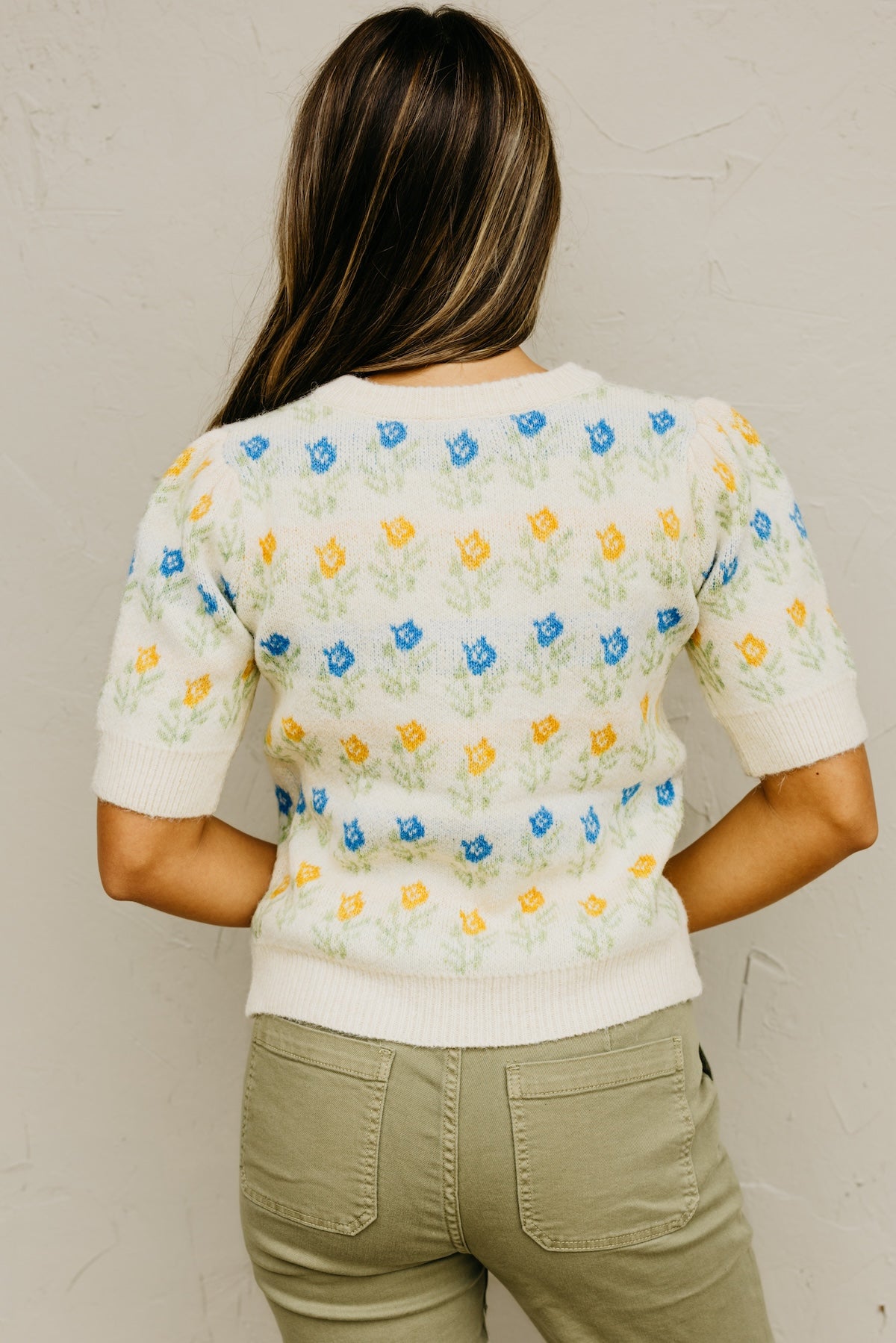 The Olivia Floral Motif Henley Sweater