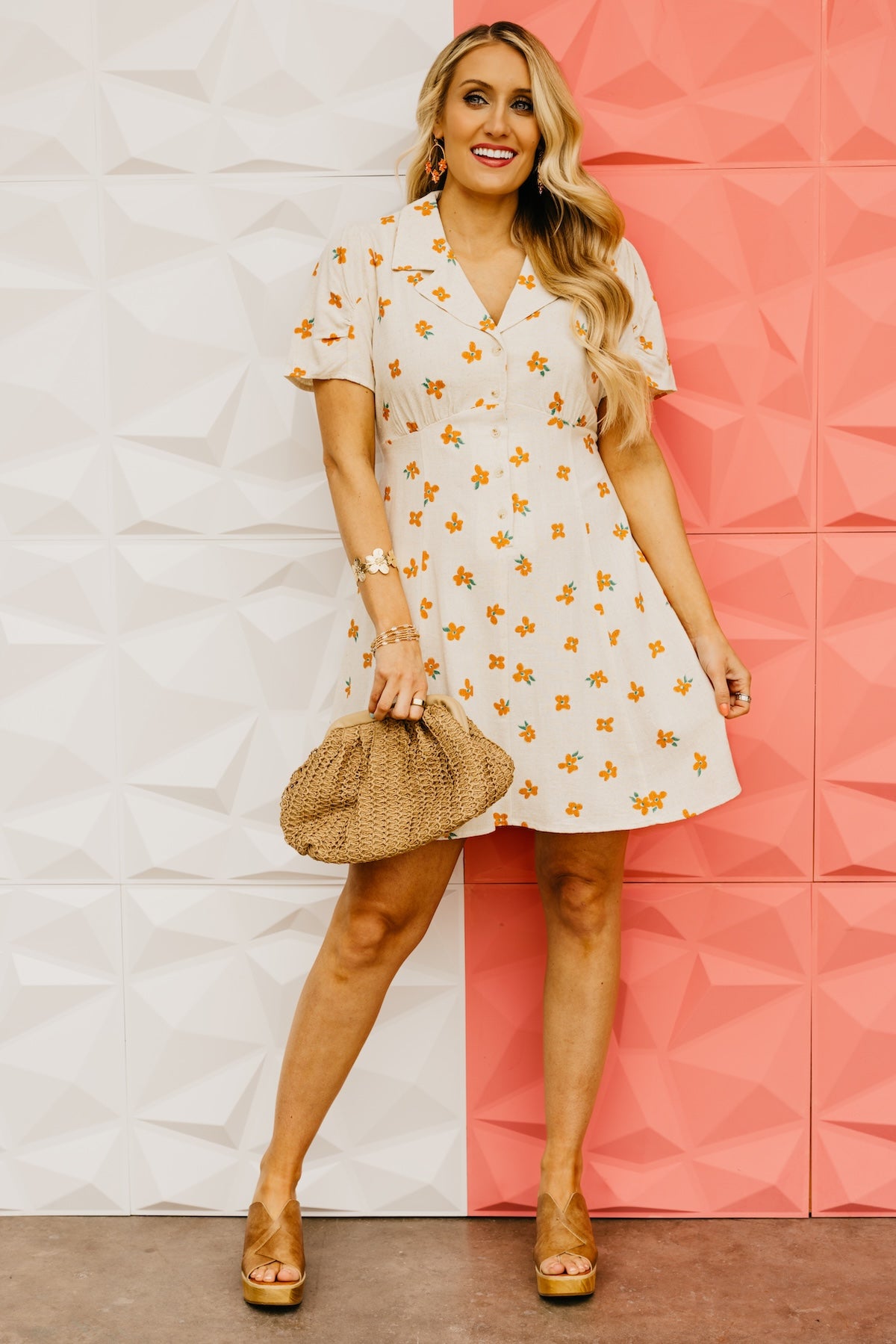 The Brenna Floral Print Collared Linen Mini Dress