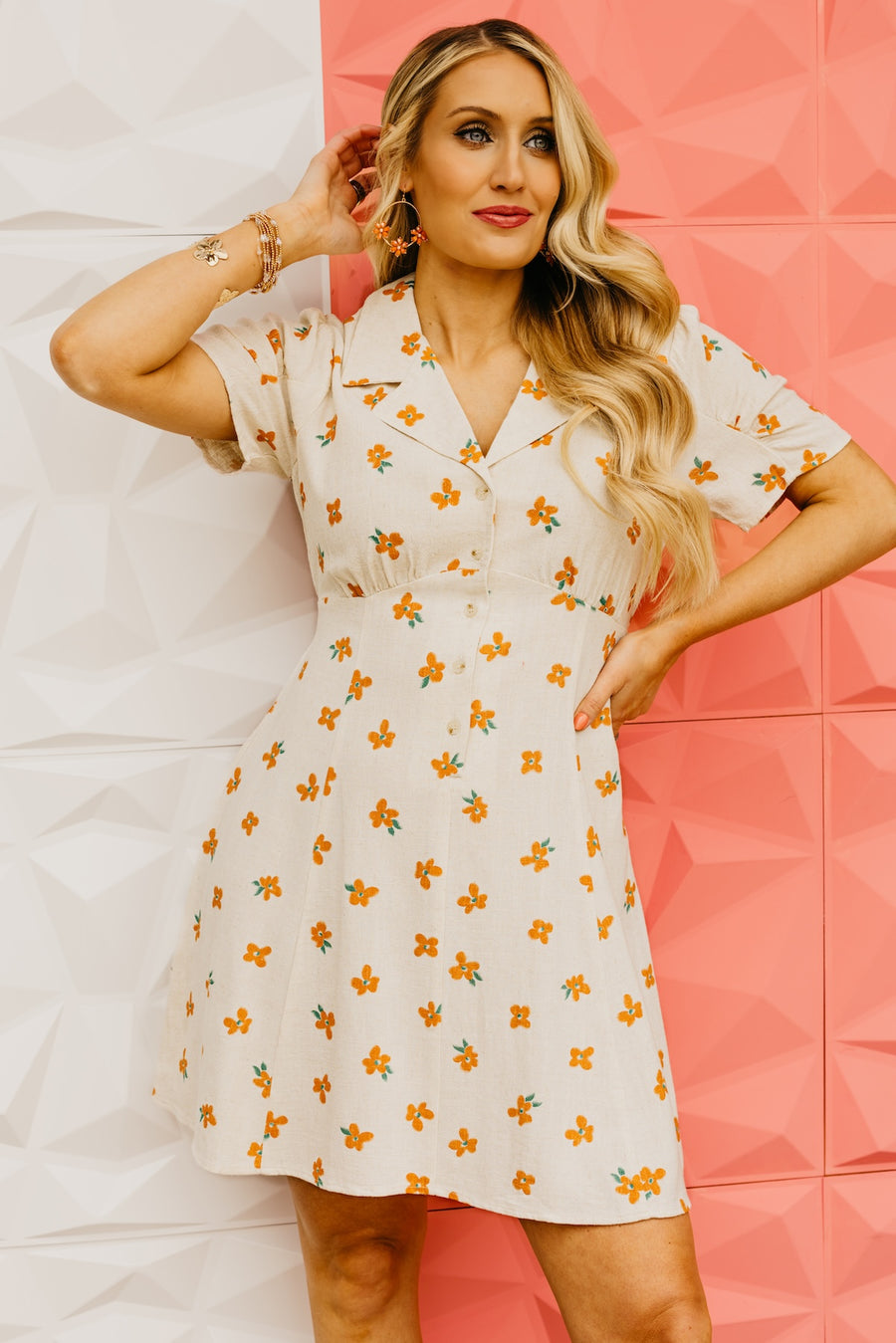 The Brenna Floral Print Collared Linen Mini Dress