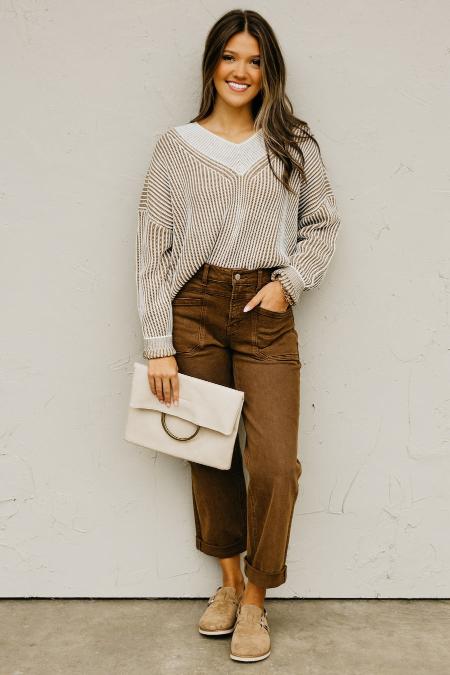 The Elsa Waffle Striped Knit Sweater