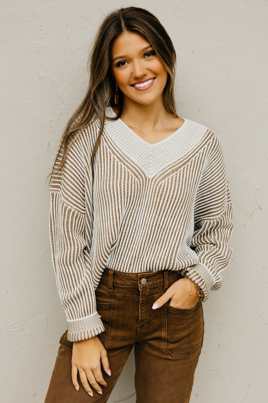 The Elsa Waffle Striped Knit Sweater