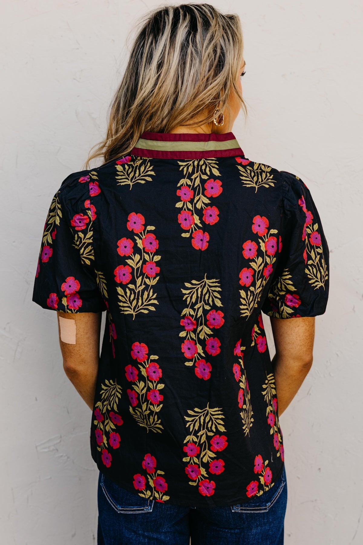 The Savy Floral Bubble Sleeve Woven Top