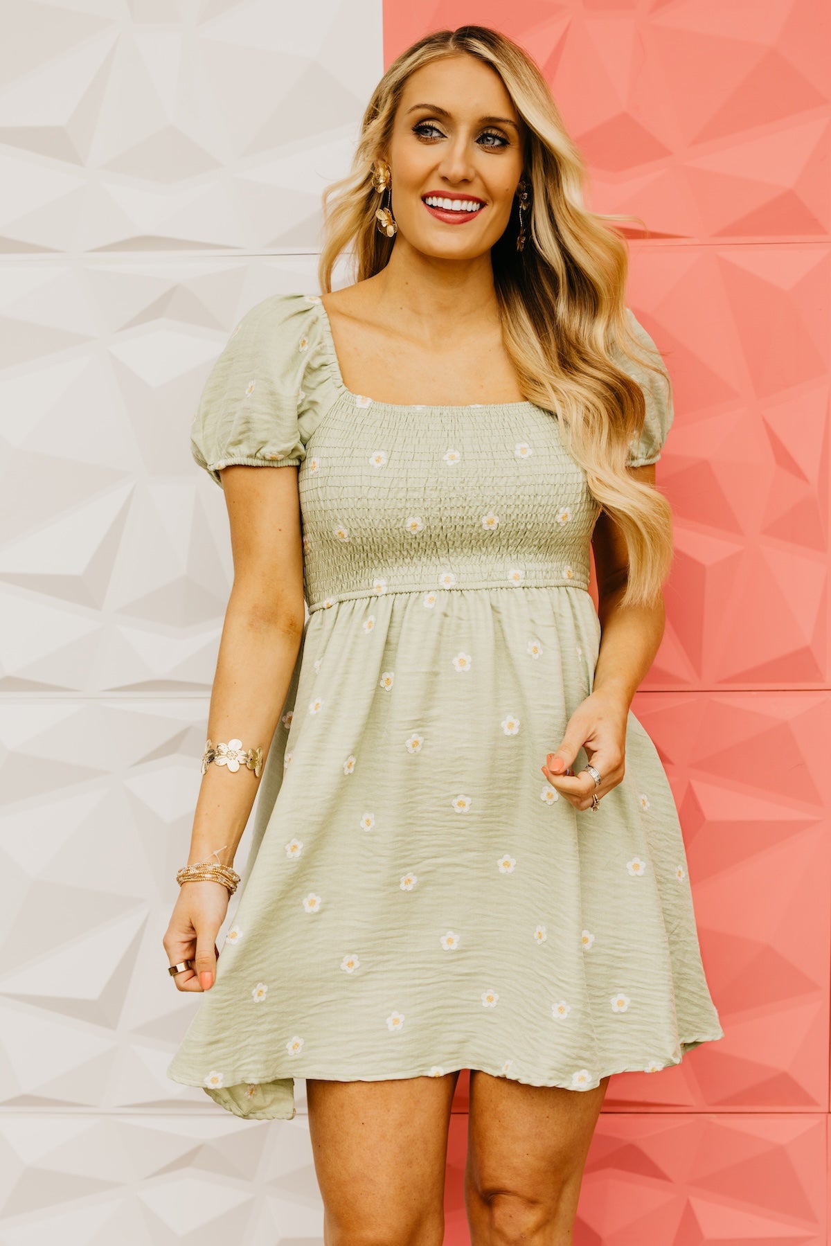 The Marissa Daisy Embroidered Smocked Mini Dress