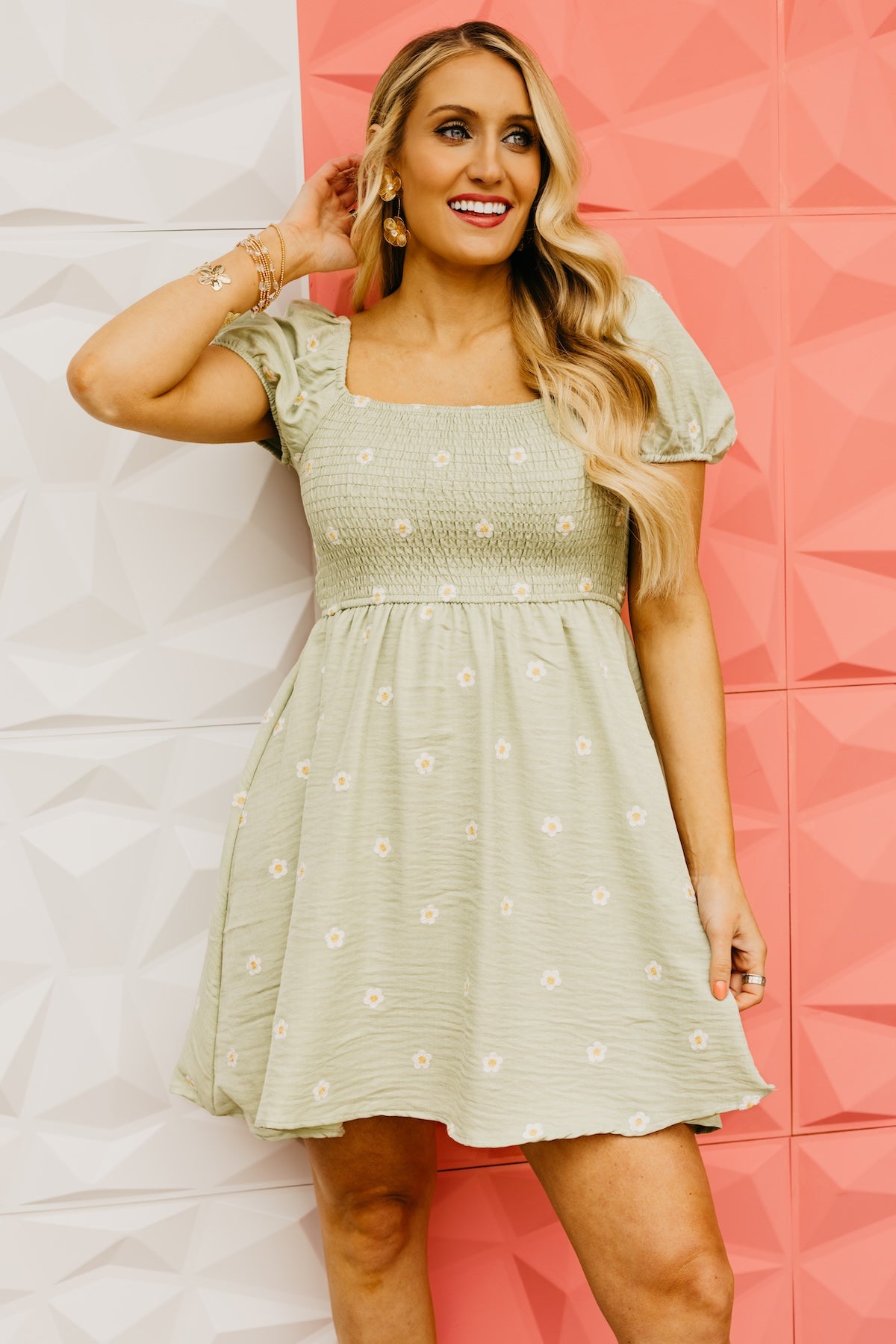 The Marissa Daisy Embroidered Smocked Mini Dress