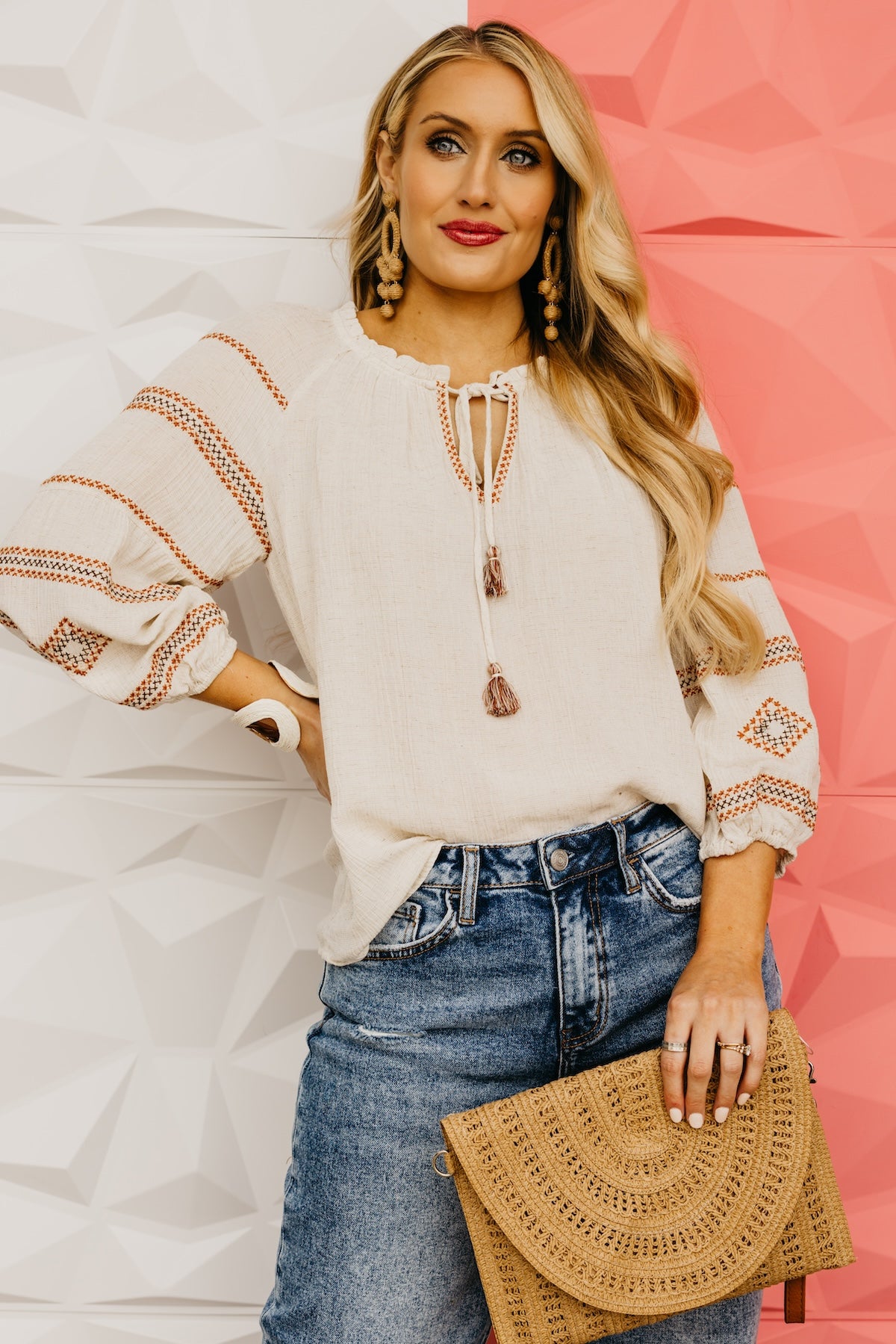 LoveStitch | The Aiyana Embroidered Split Neck Top