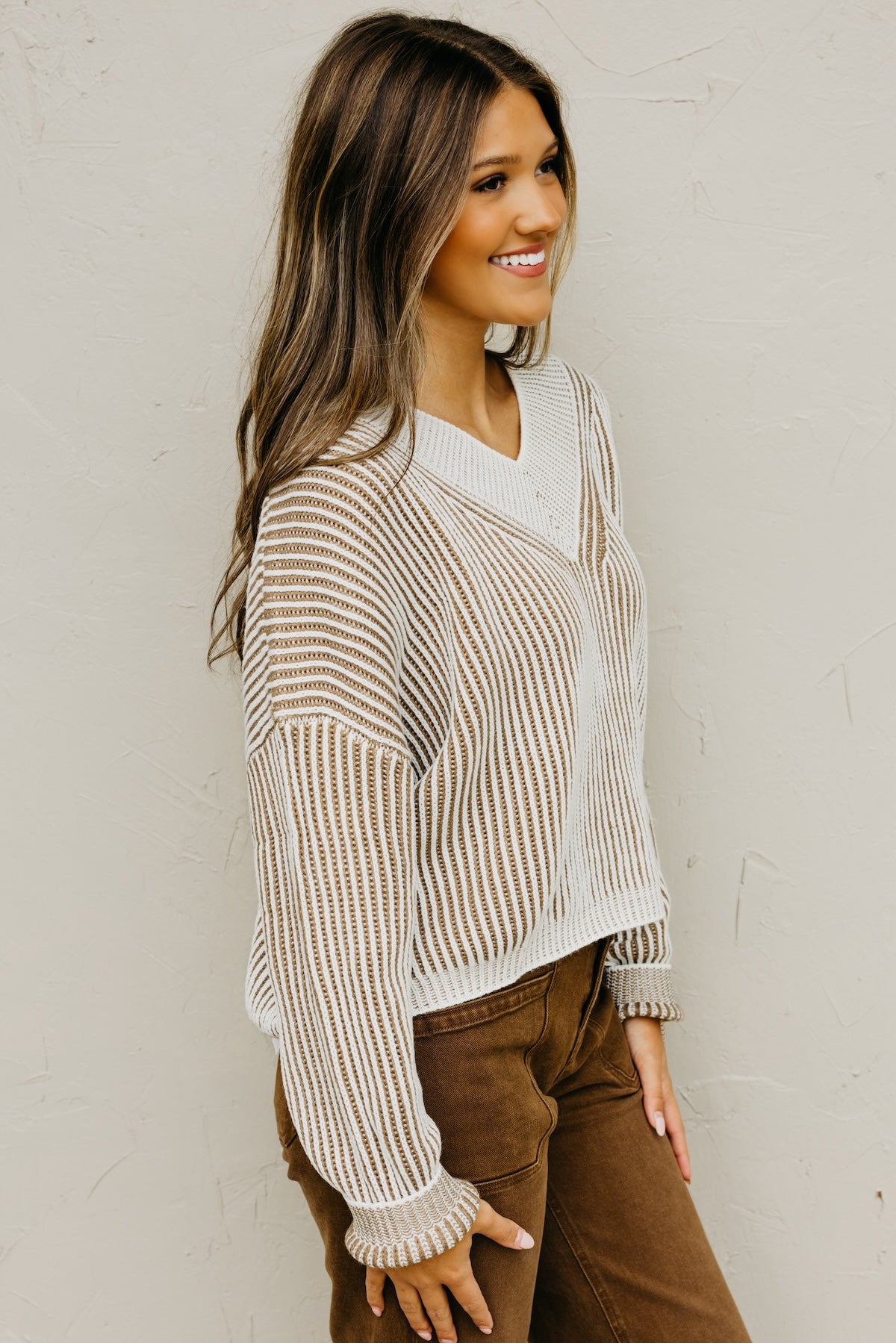 The Elsa Waffle Striped Knit Sweater