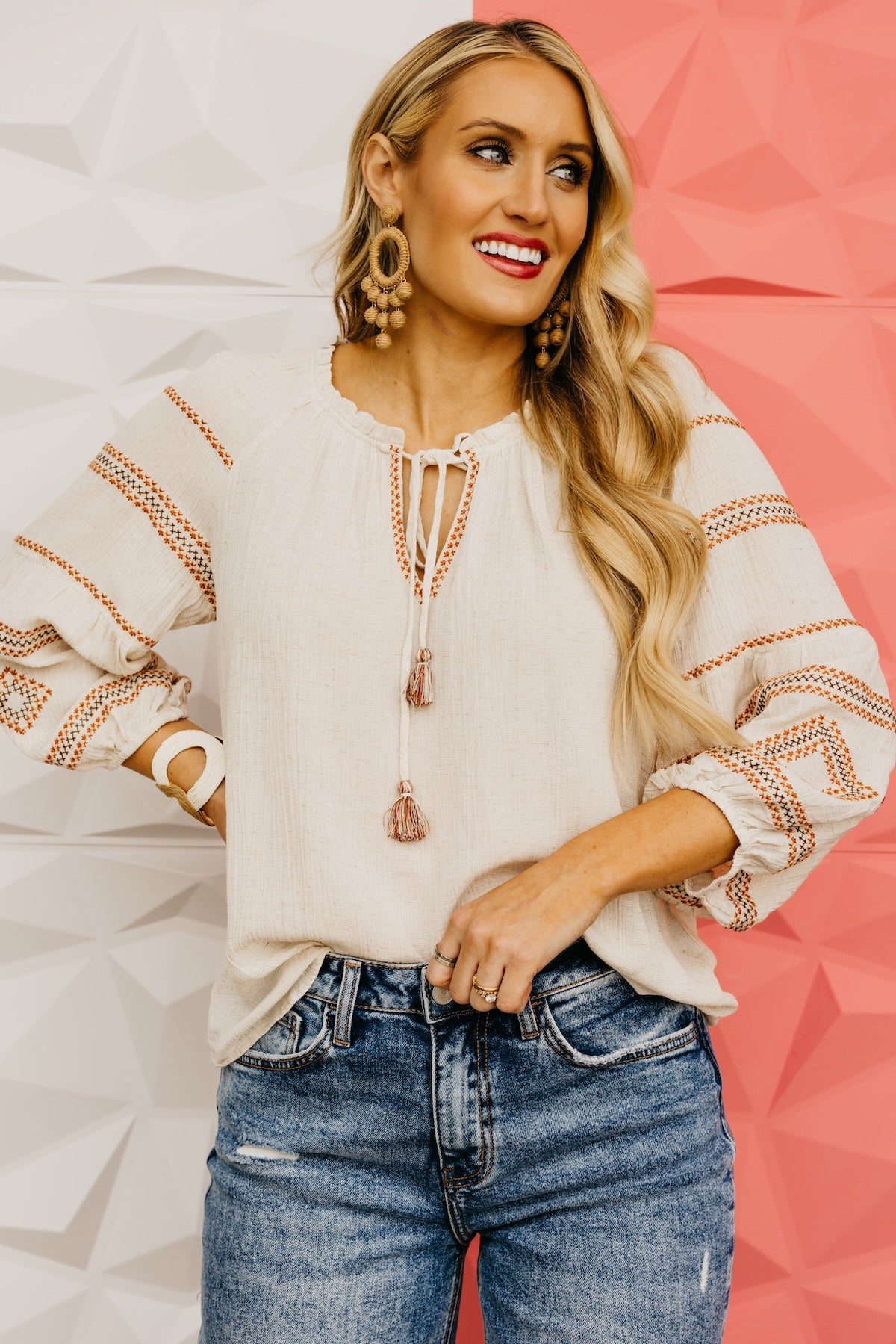 LoveStitch | The Aiyana Embroidered Split Neck Top