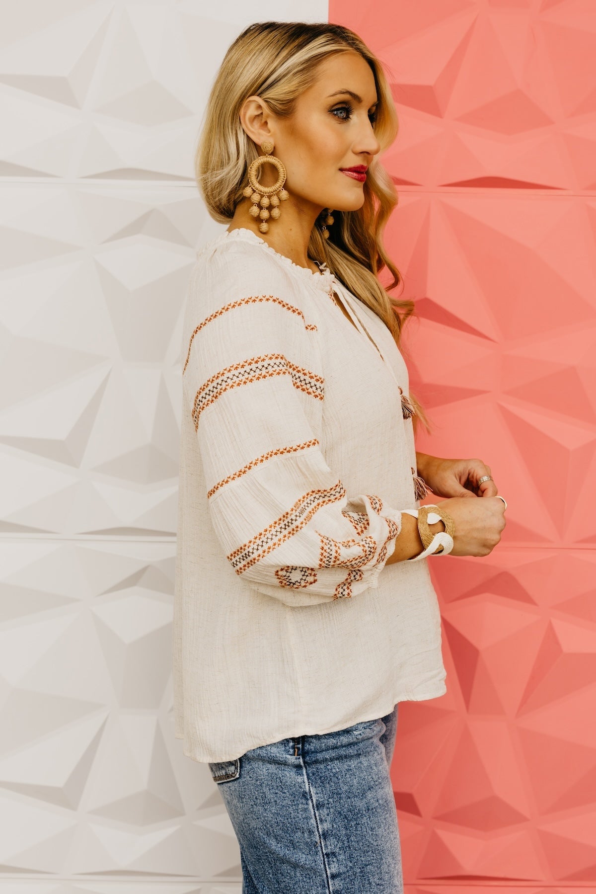 LoveStitch | The Aiyana Embroidered Split Neck Top