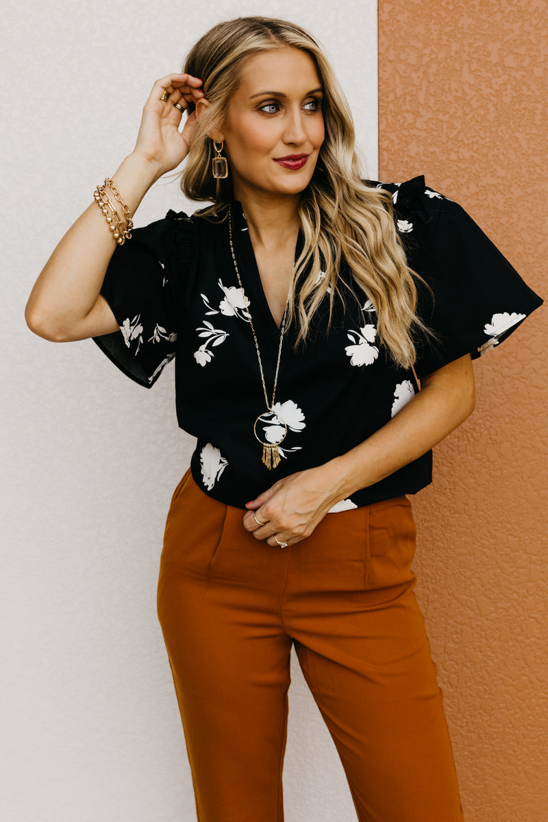 The Maxton Floral Ruffle Trim Woven Blouse