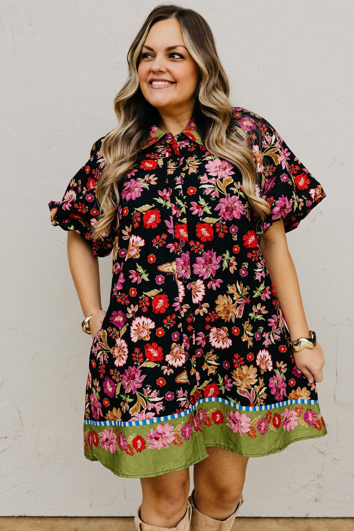 The Sadie Collared Button Down Floral Mini Dress