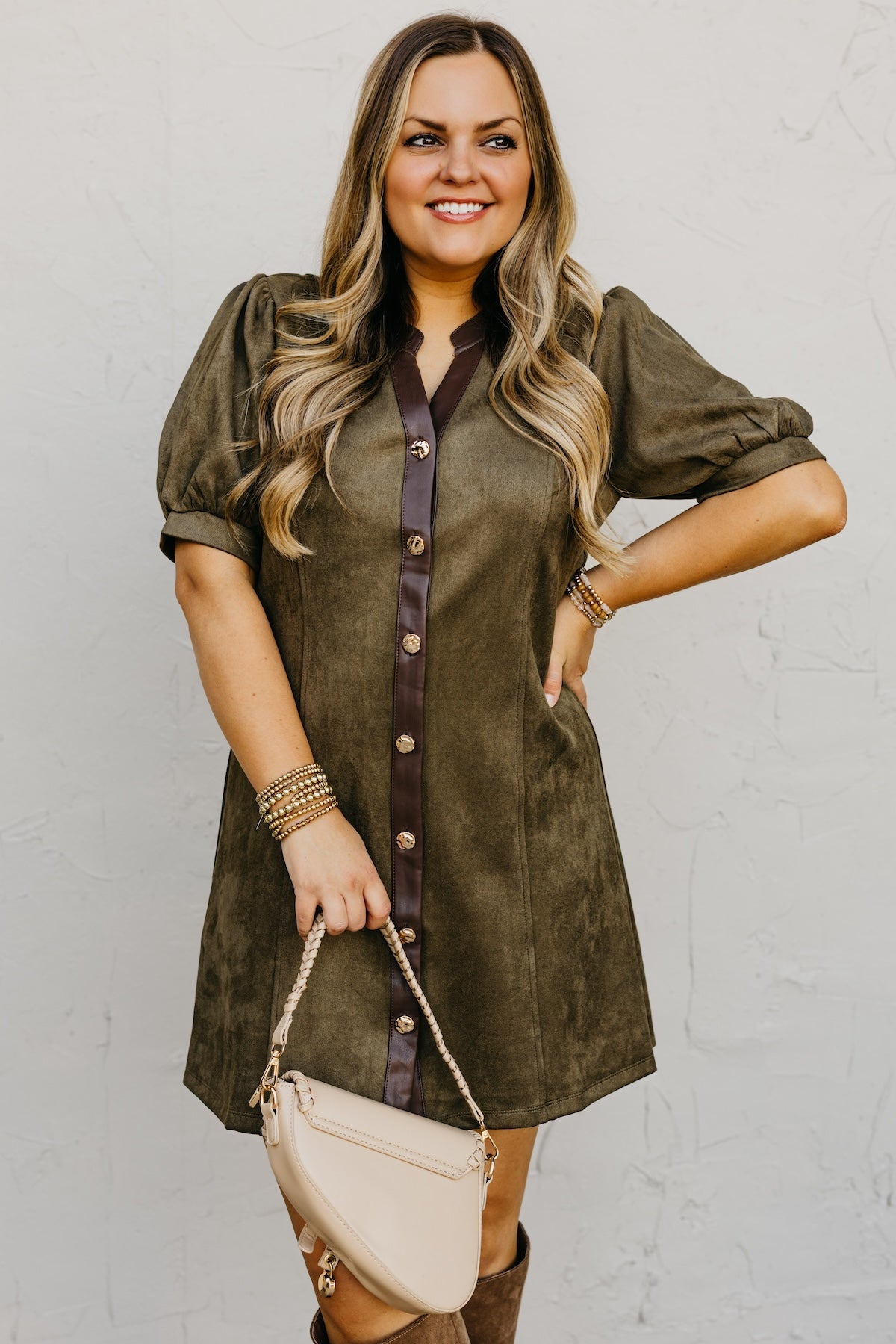 The Shiloh Puff Sleeve Felt Mini Dress