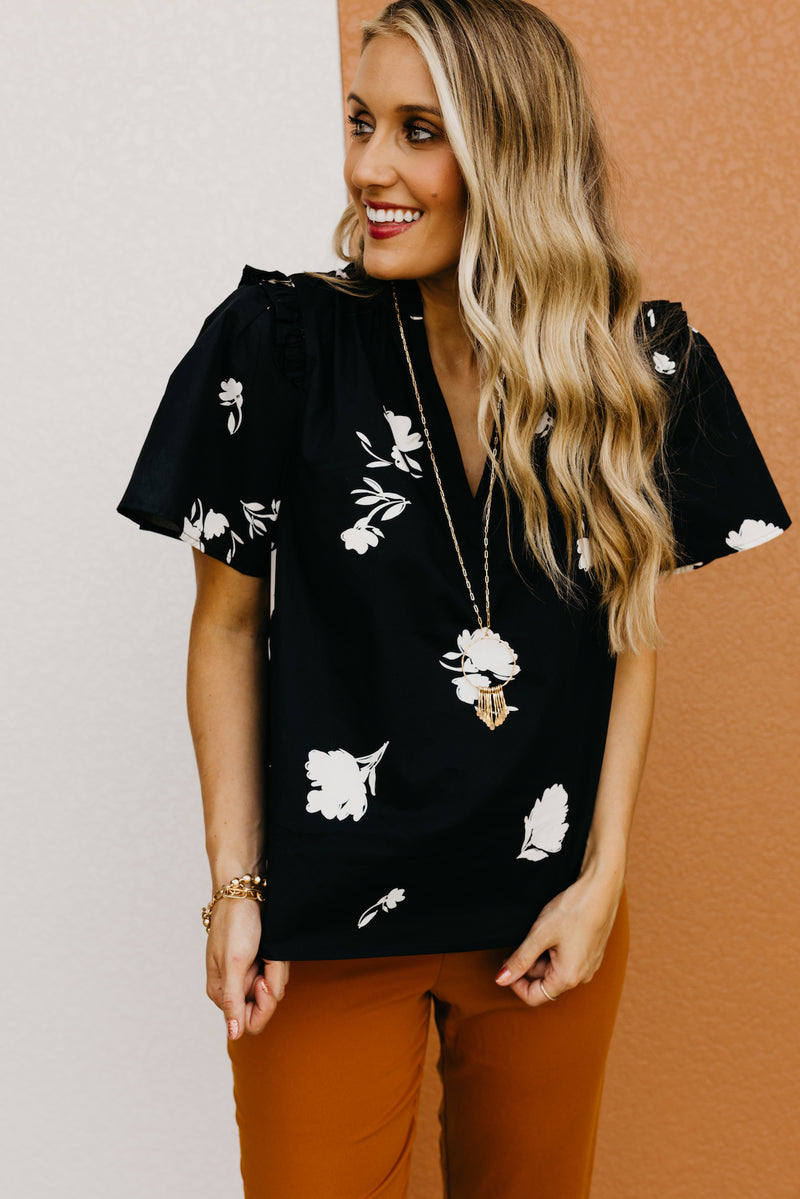 The Maxton Floral Ruffle Trim Woven Blouse