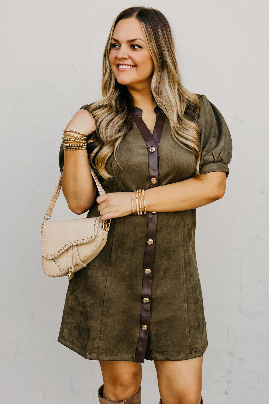 The Shiloh Puff Sleeve Felt Mini Dress
