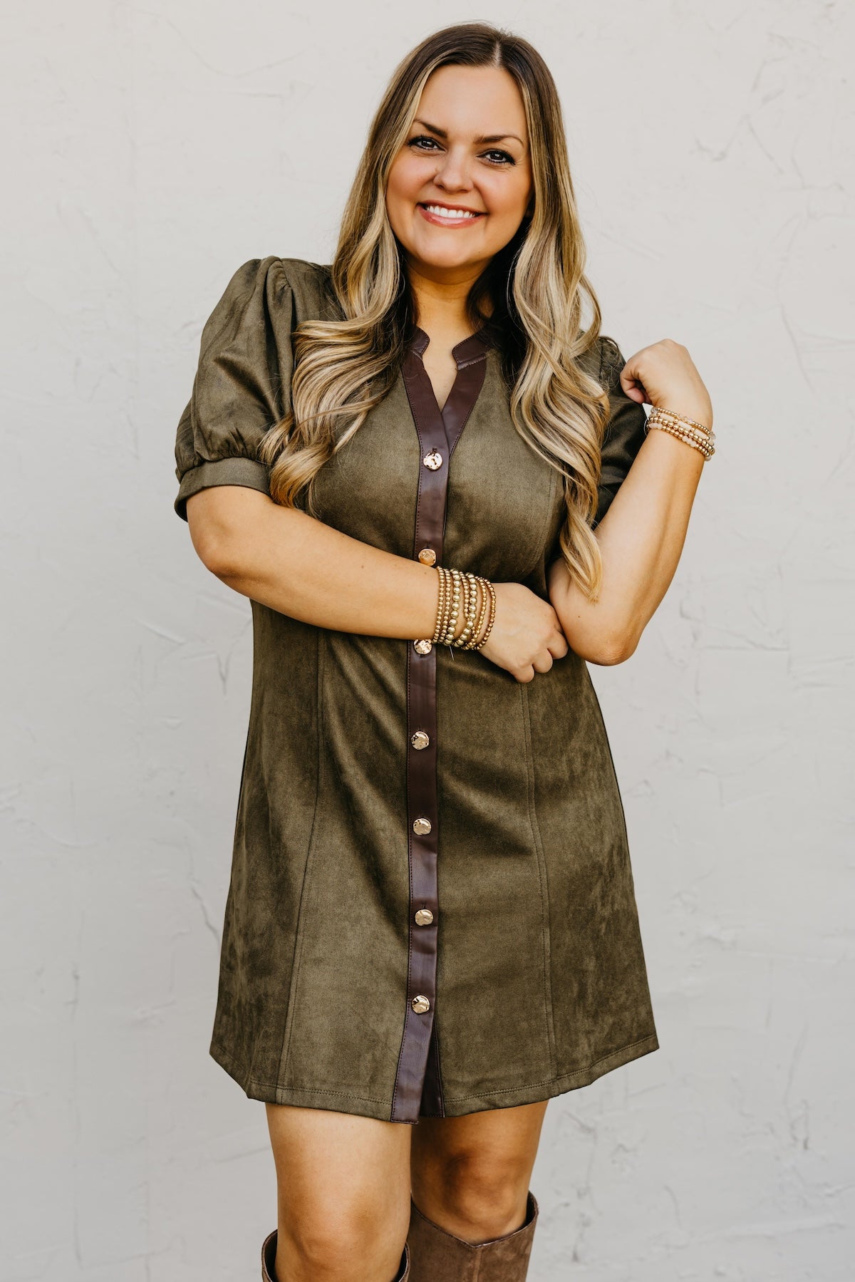 The Shiloh Puff Sleeve Felt Mini Dress